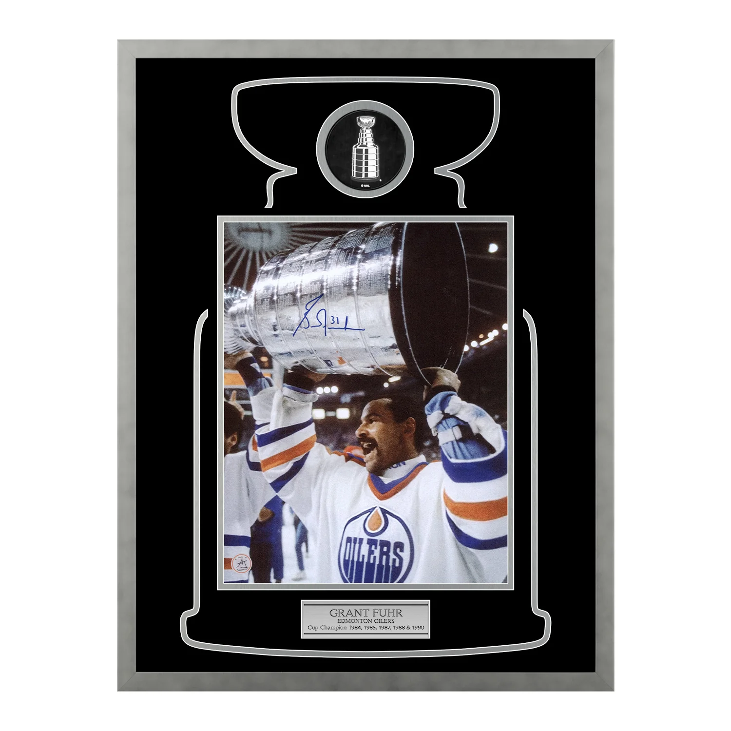 Grant Fuhr Signed Edmonton Oilers Cup Champion 20x26 Frame
