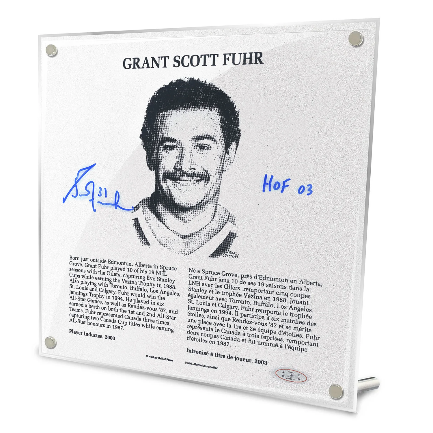 Grant Fuhr Autographed Replica Hockey Hall of Fame Plaque
