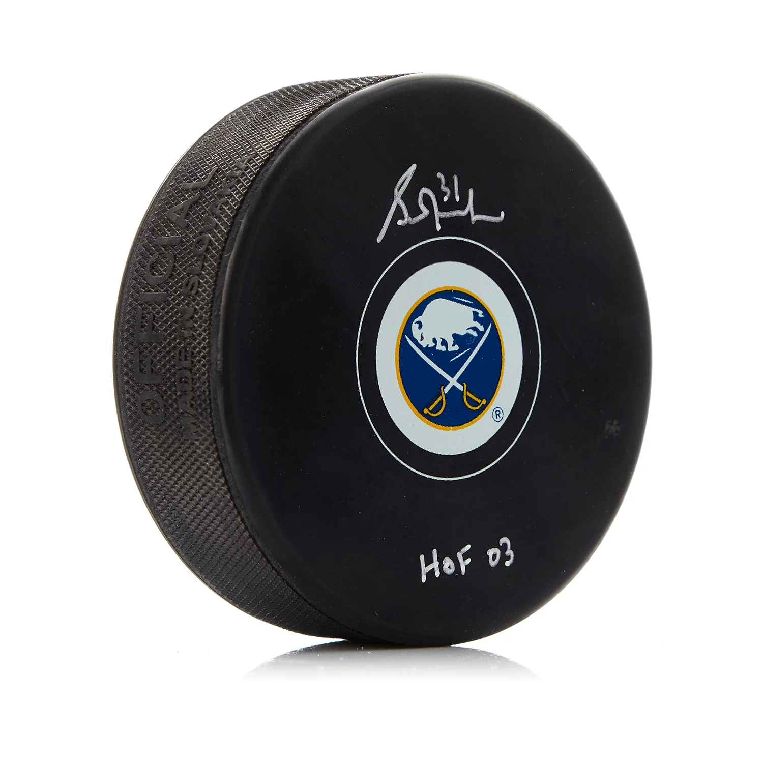 Grant Fuhr Signed Buffalo Sabres Hockey Puck with HOF Note