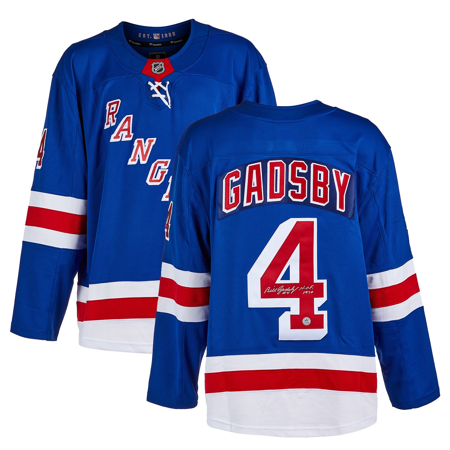 Bill Gadsby Autographed New York Rangers Fanatics Breakaway Jersey - Image 3