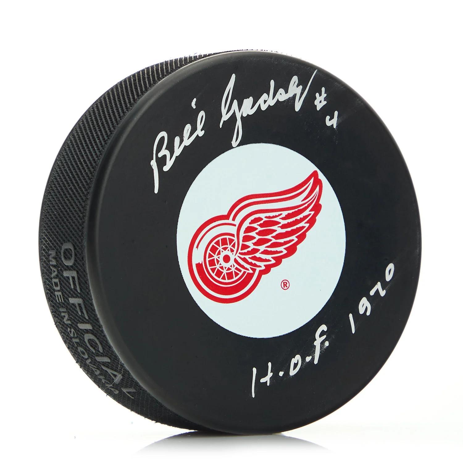 Bill Gadsby Autographed Detroit Red Wings Hockey Puck with HOF Note