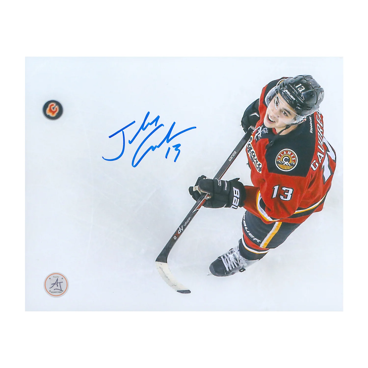 Johnny Gaudreau Signed Calgary Flames Puck Toss 8x10 Photo