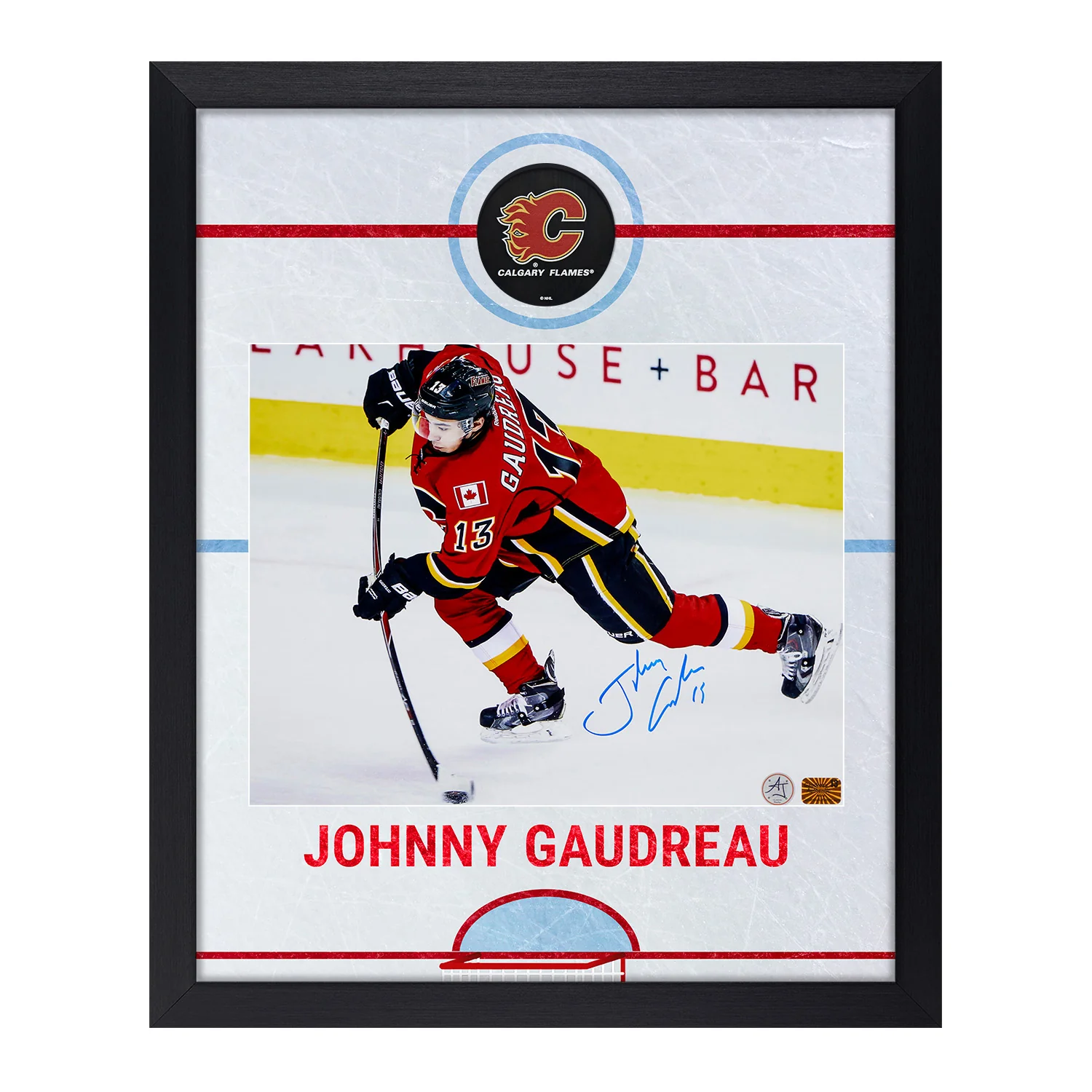 Johnny Gaudreau Signed Calgary Flames Graphic Rink 19x23 Frame