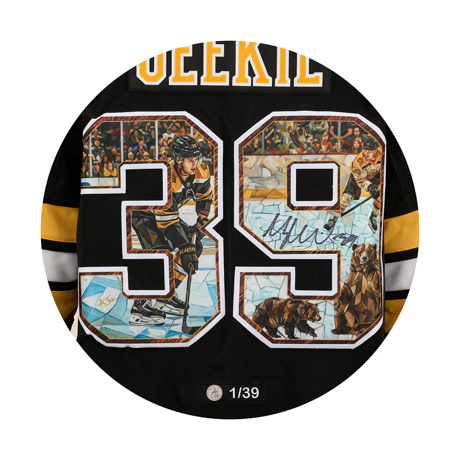 Morgan Geekie Signed Boston Bruins Impressionist Art Jersey #1/39 - Image 3