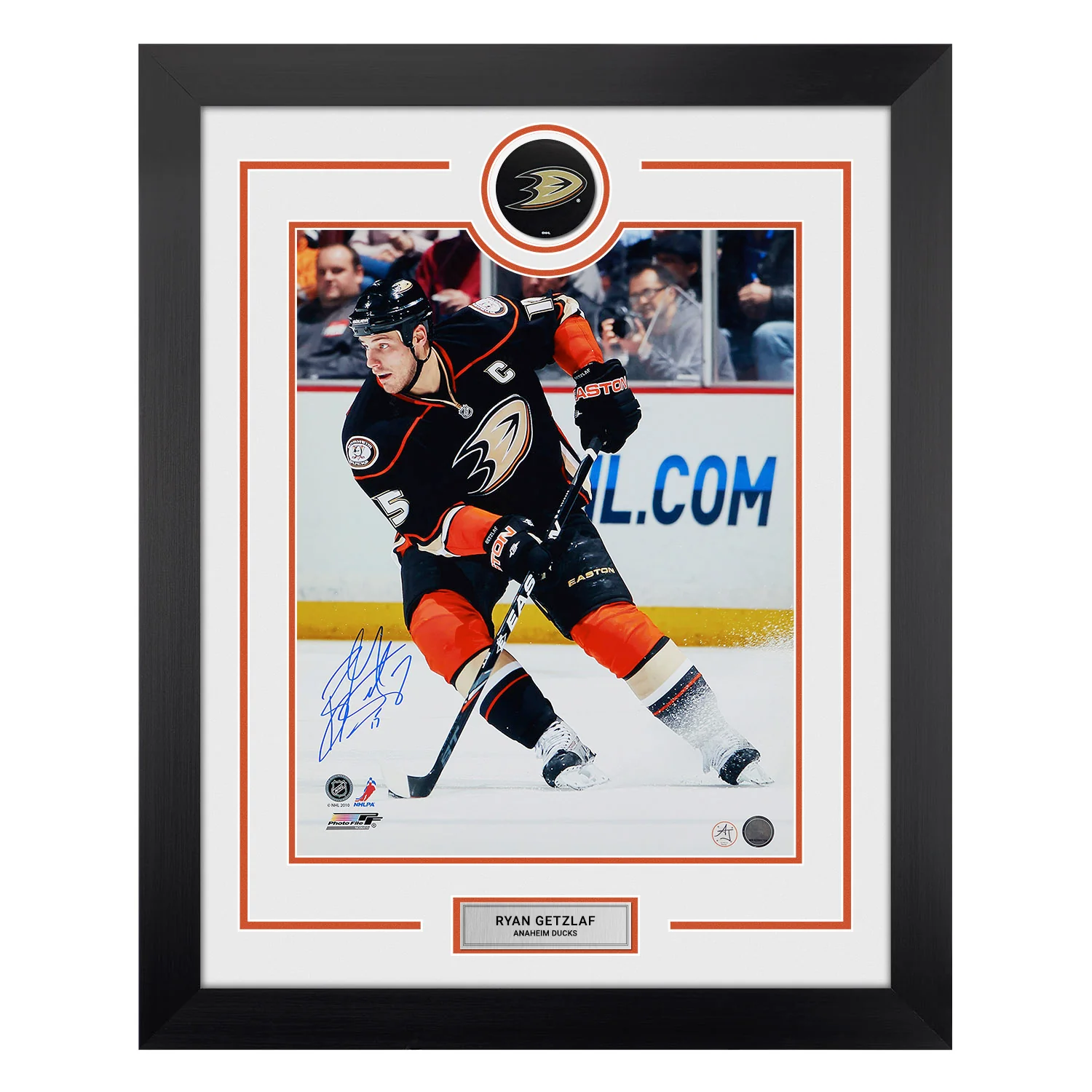 Ryan Getzlaf Signed Anaheim Ducks Puck Logo 26x32 Frame