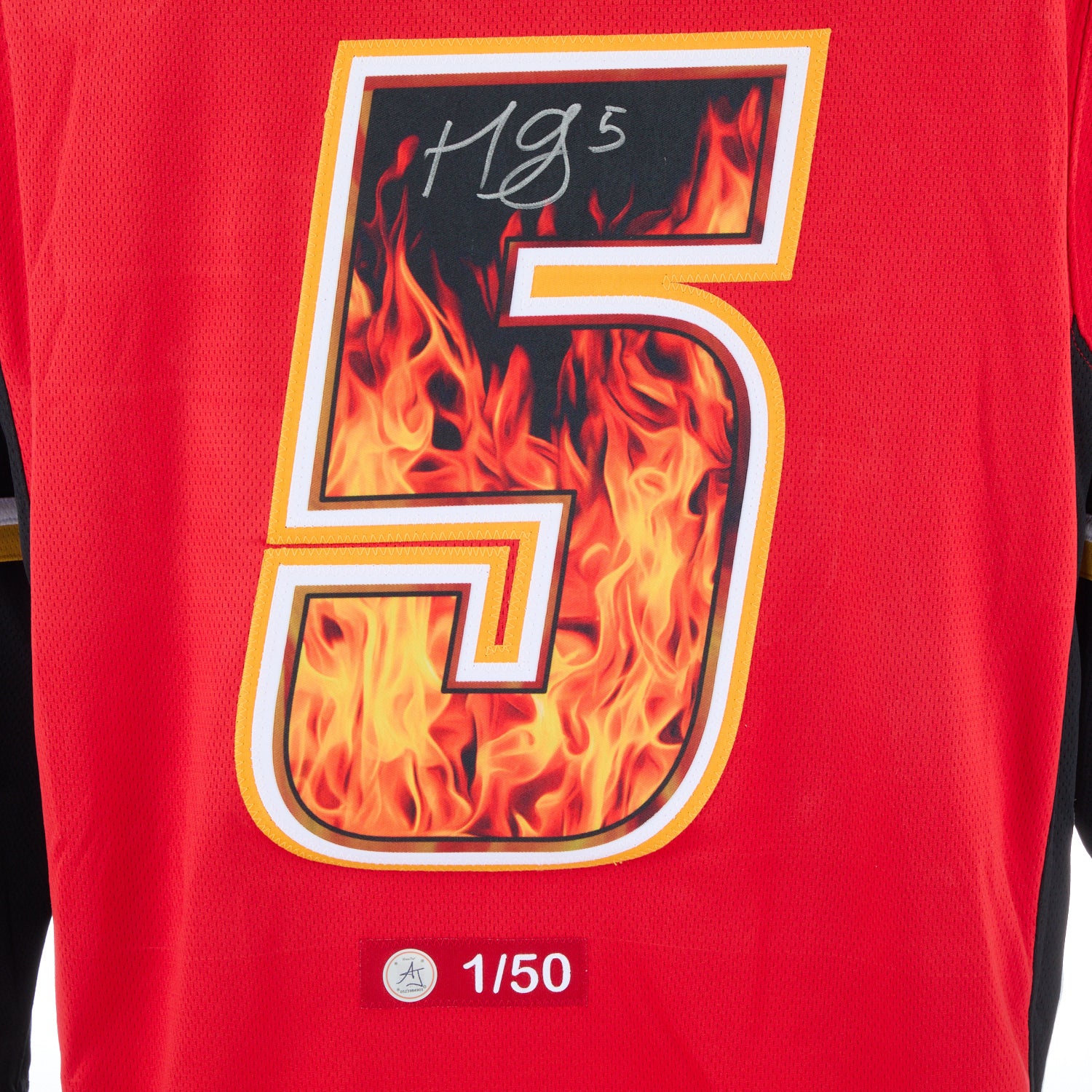 Mark Giordano Signed Calgary Flames Roaring Fire Art Jersey #1/50 - Image 3