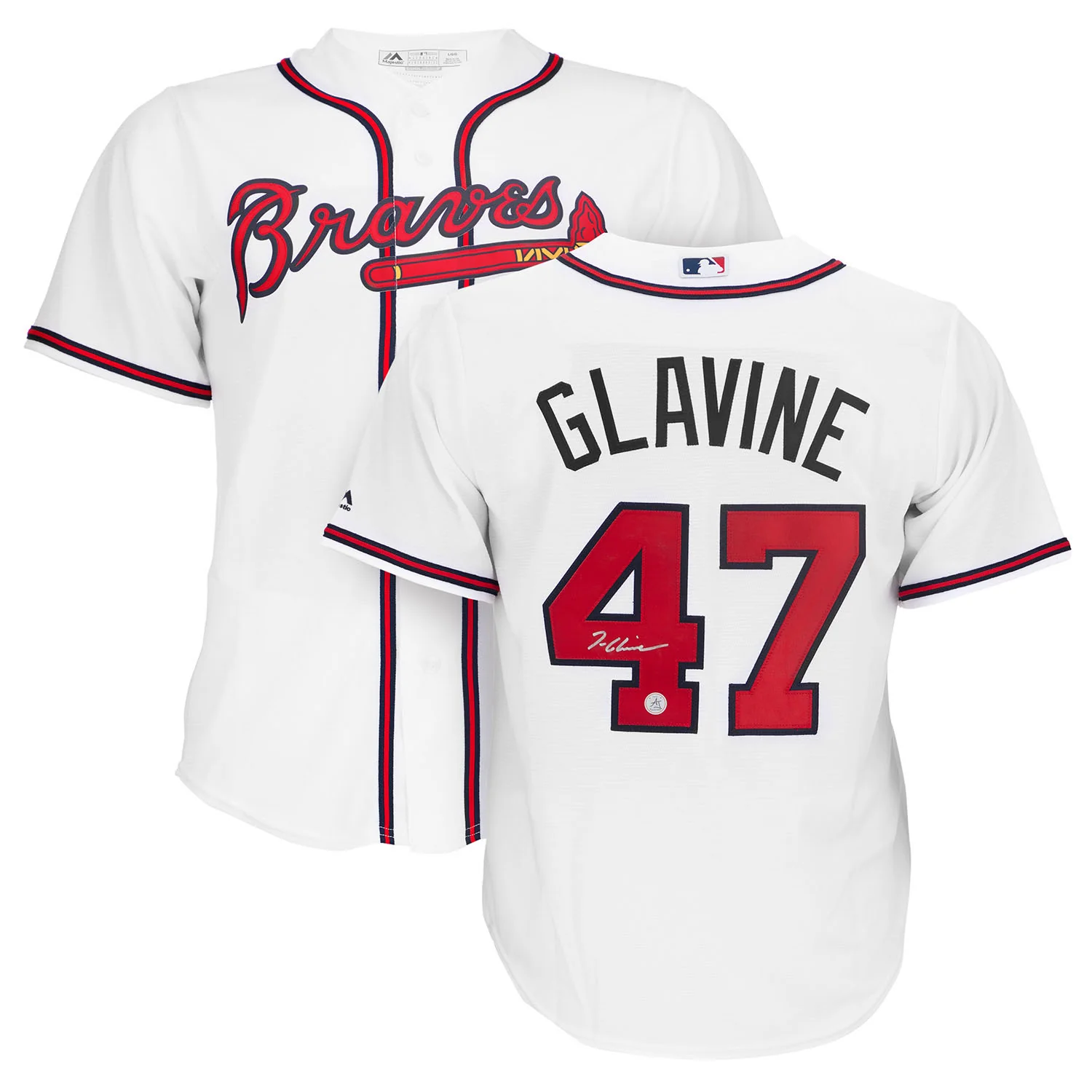 Tom Glavine Autographed Atlanta Braves White Majestic Jersey - Image 3