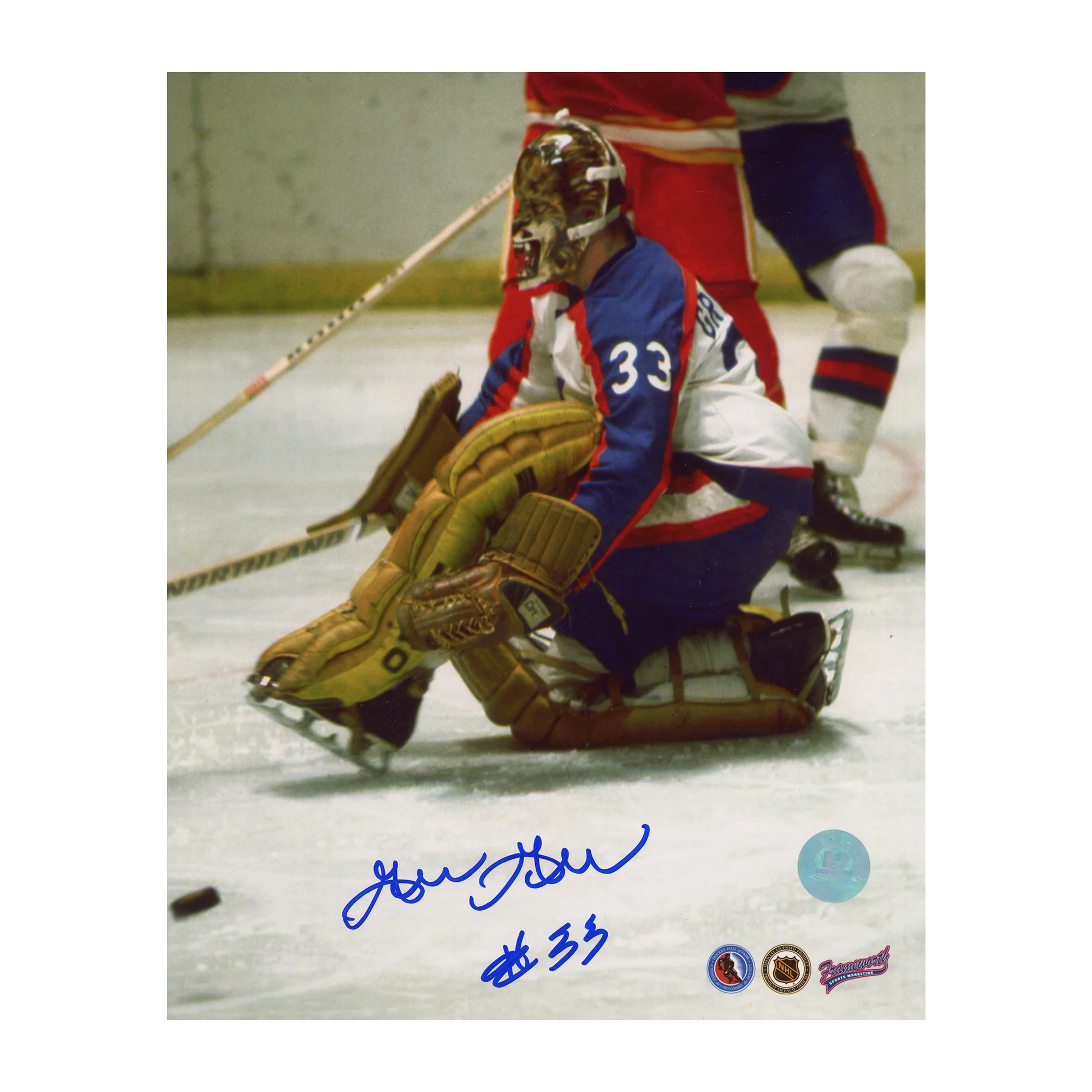 Gilles Gratton Signed New York Rangers Kick Save 8x10 Photo