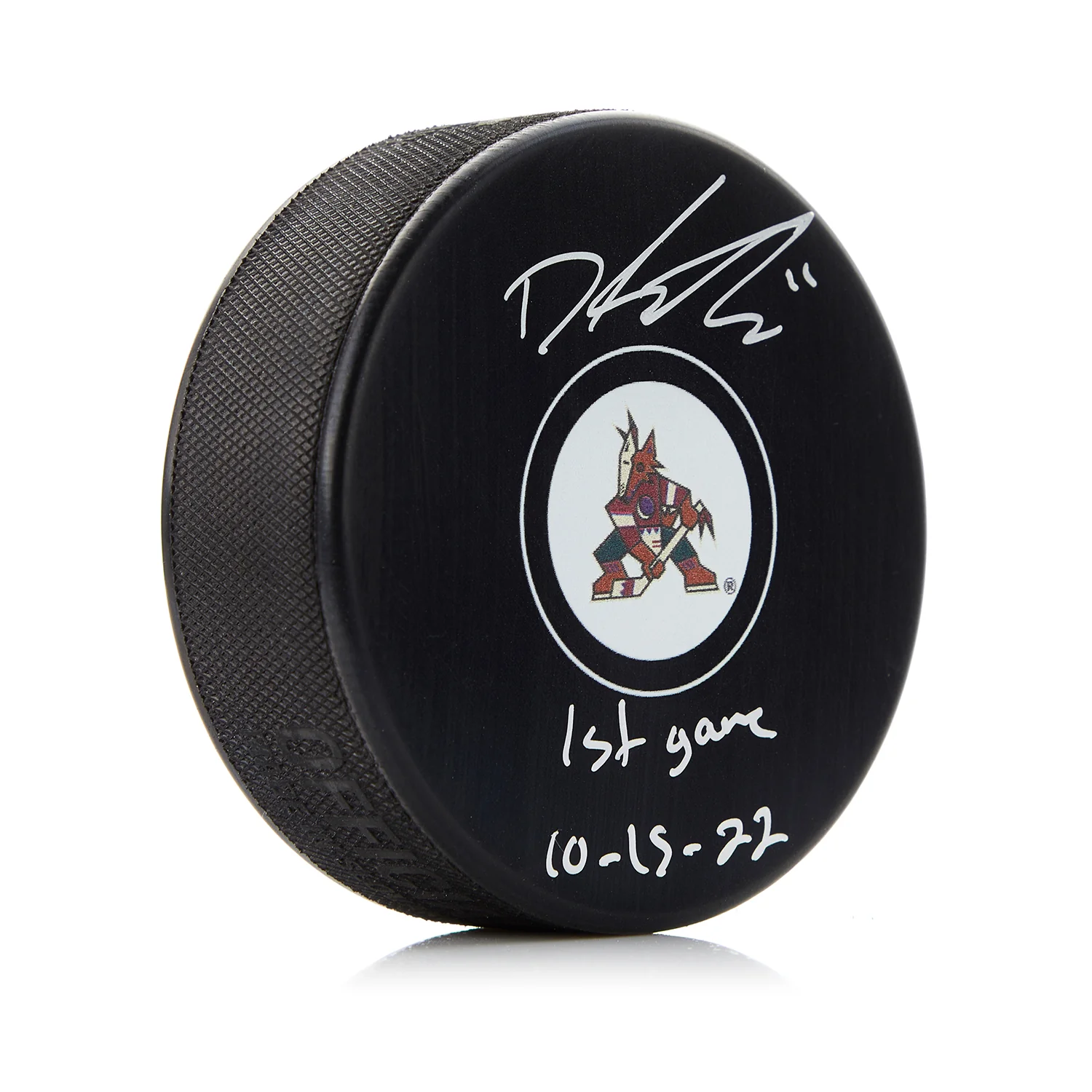 Dylan Guenther Arizona Coyotes Signed & Dated 1st NHL Game Puck