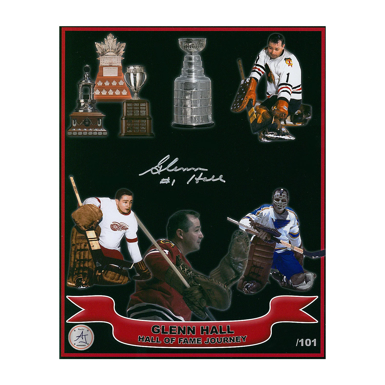 Glenn Hall Autographed Hockey Hall Of Fame Journey 8x10 Photo