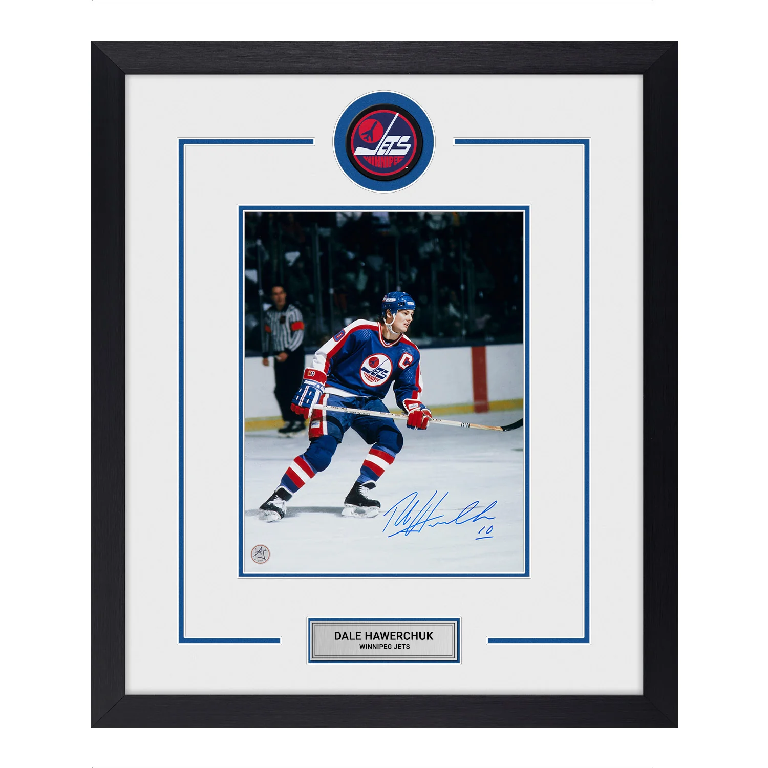 Dale Hawerchuk Autographed Winnipeg Jets Puck Logo 23x27 Frame
