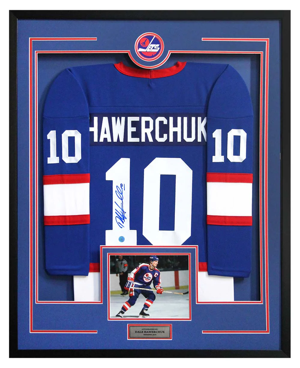 Dale Hawerchuk Signed Winnipeg Jets Puck Logo 36x44 Jersey Frame