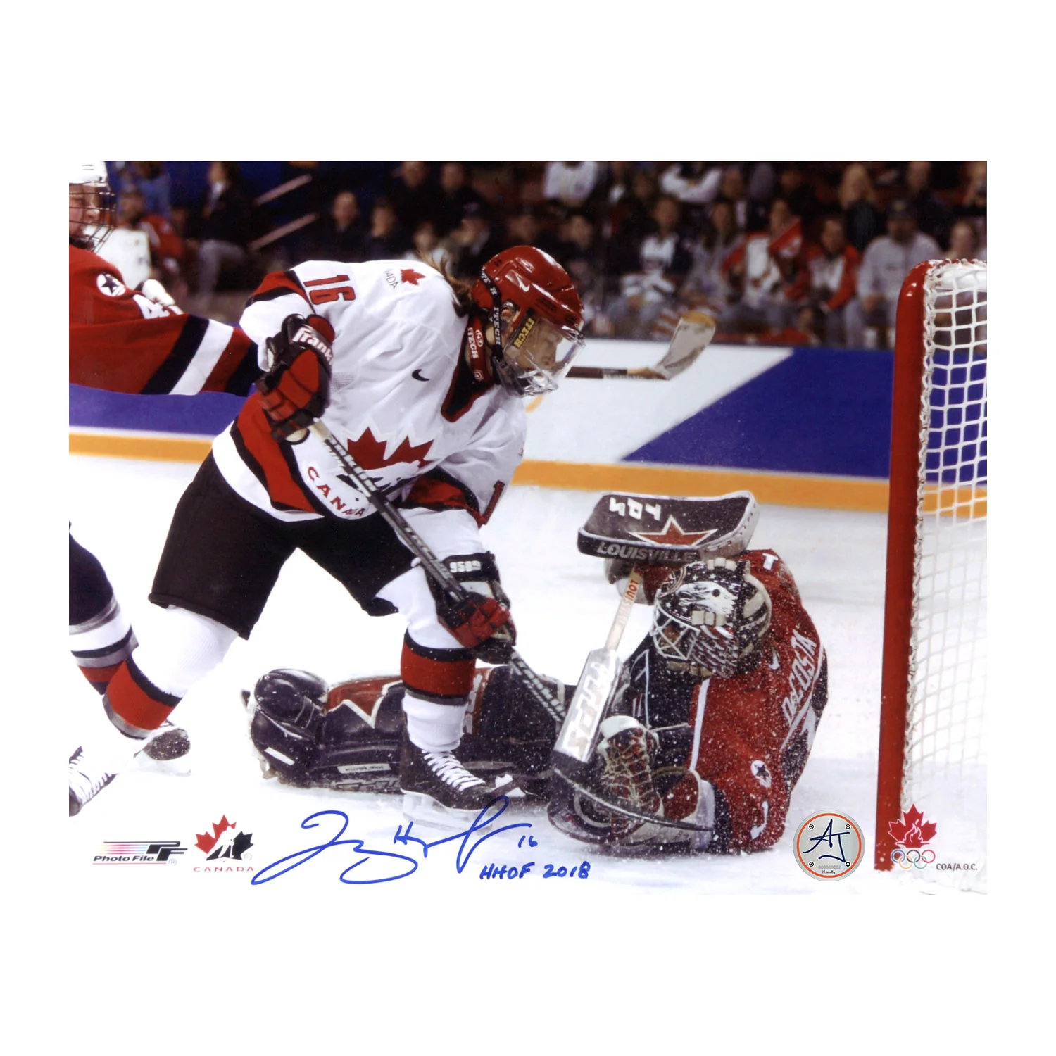 Jayna Hefford Signed Team Canada Game Action 8x10 Photo with Note