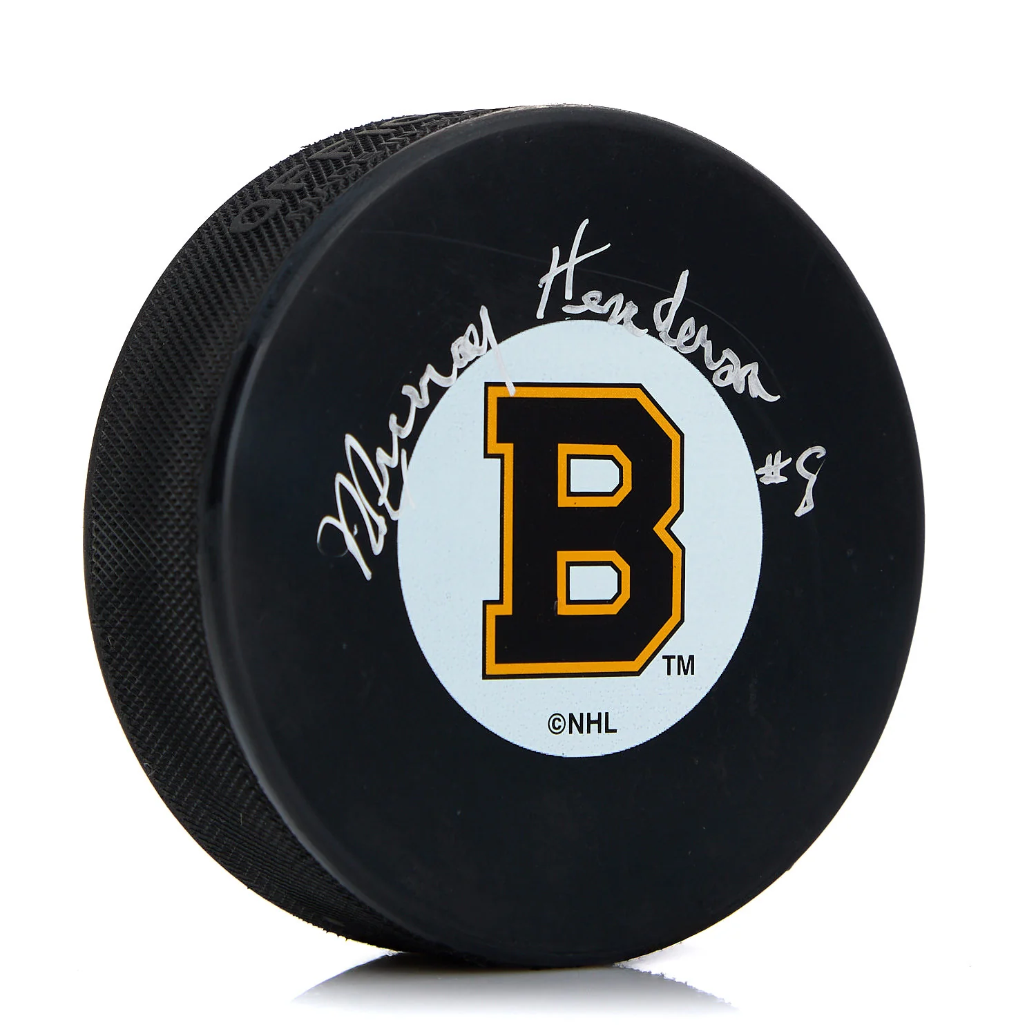 Murray Henderson Boston Bruins Autographed Hockey Puck