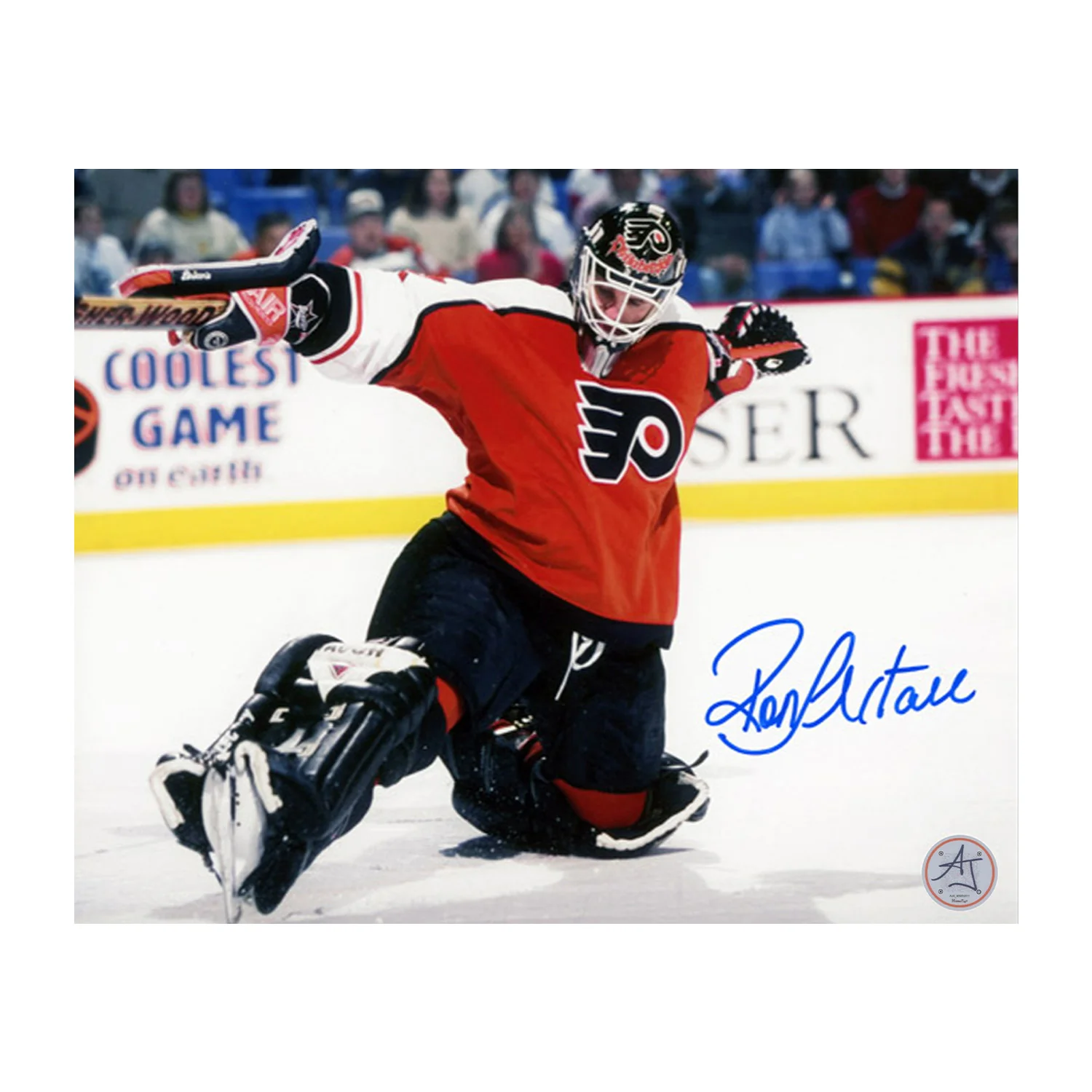 Ron Hextall Autographed Philadelphia Flyers Kick Save 8x10 Photo