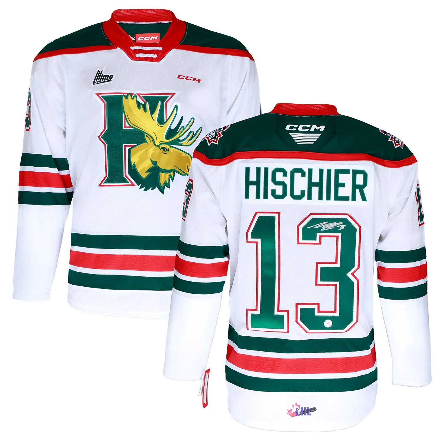 Nico Hischier Autographed Halifax Mooseheads White CCM CHL Jersey - Image 3