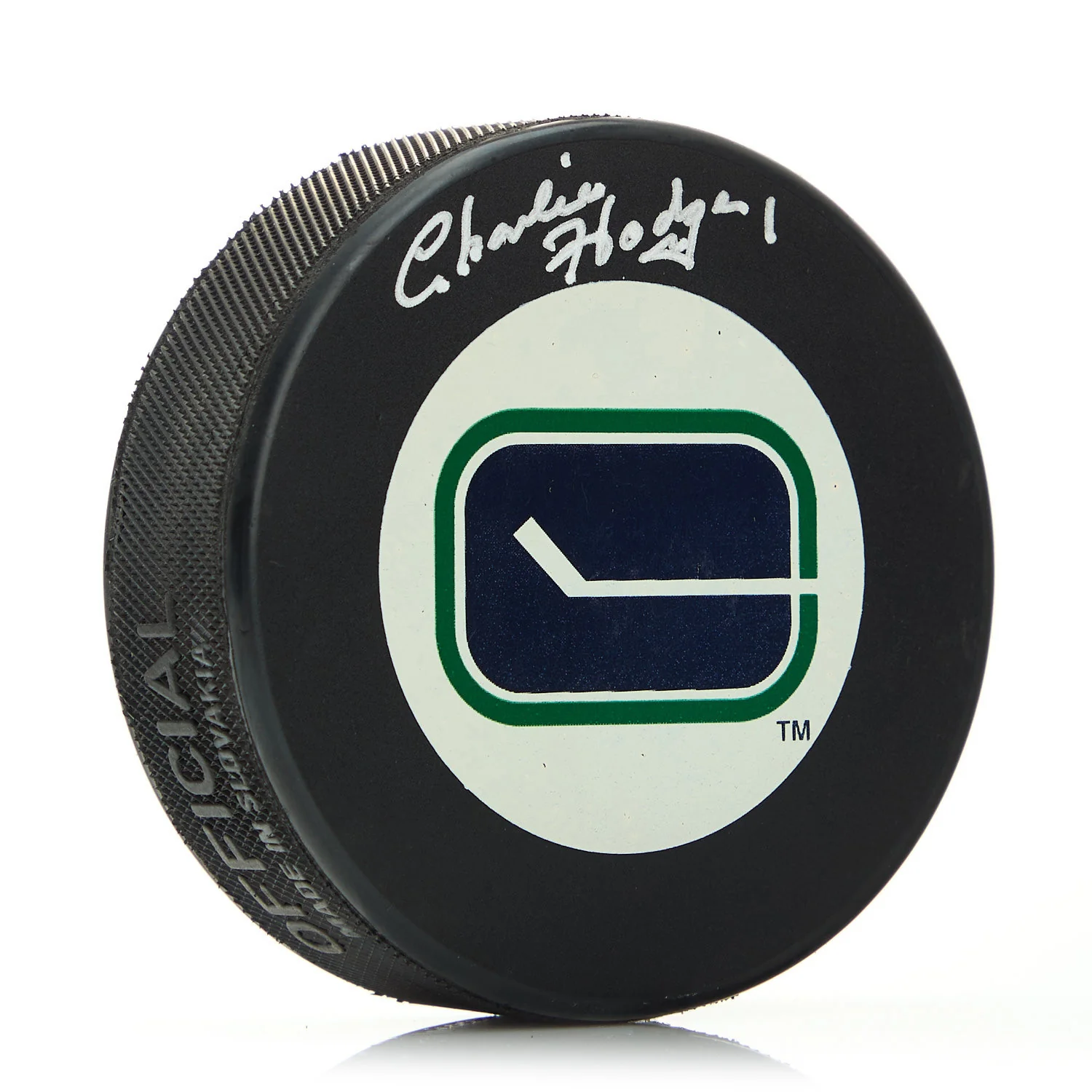 Charlie Hodge Vancouver Canucks Autographed Hockey Puck