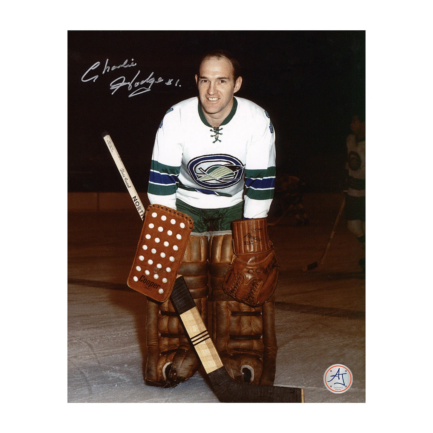 Charlie Hodge Oakland Seals Autographed Goalie 8x10 Photo