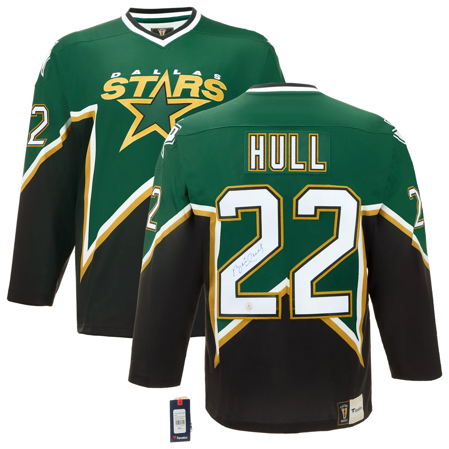 Brett Hull Autographed Dallas Stars Throwback Fanatics Jersey - Image 3