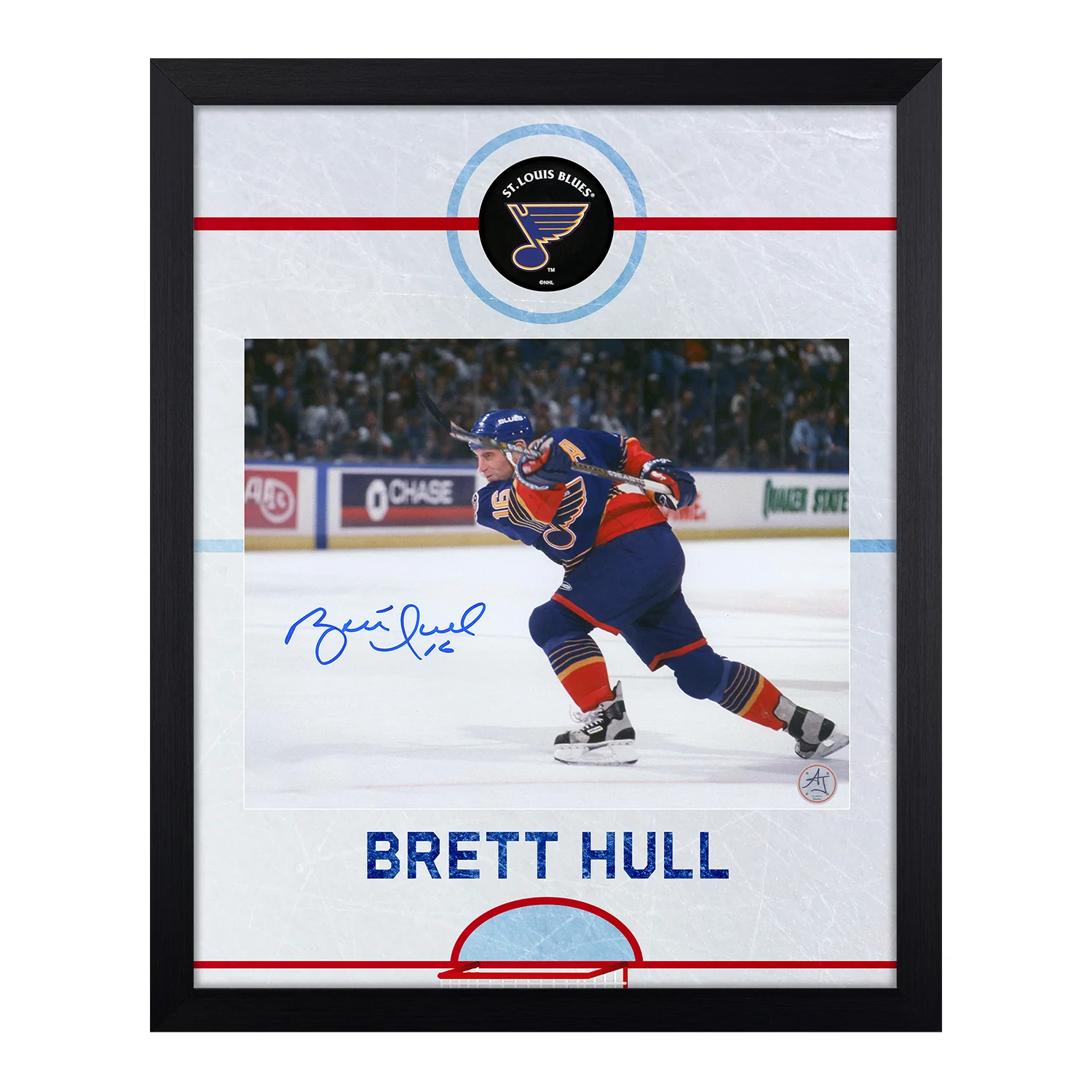 Brett Hull Autographed St Louis Blues Graphic Rink 19x23 Frame