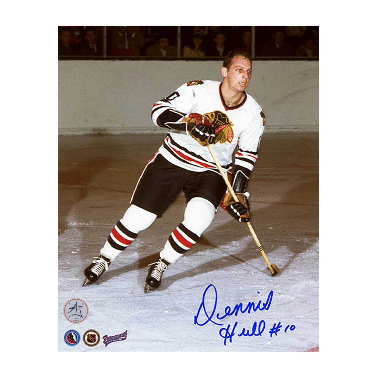 Dennis Hull Signed Chicago Blackhawks Game Action 8x10 Photo