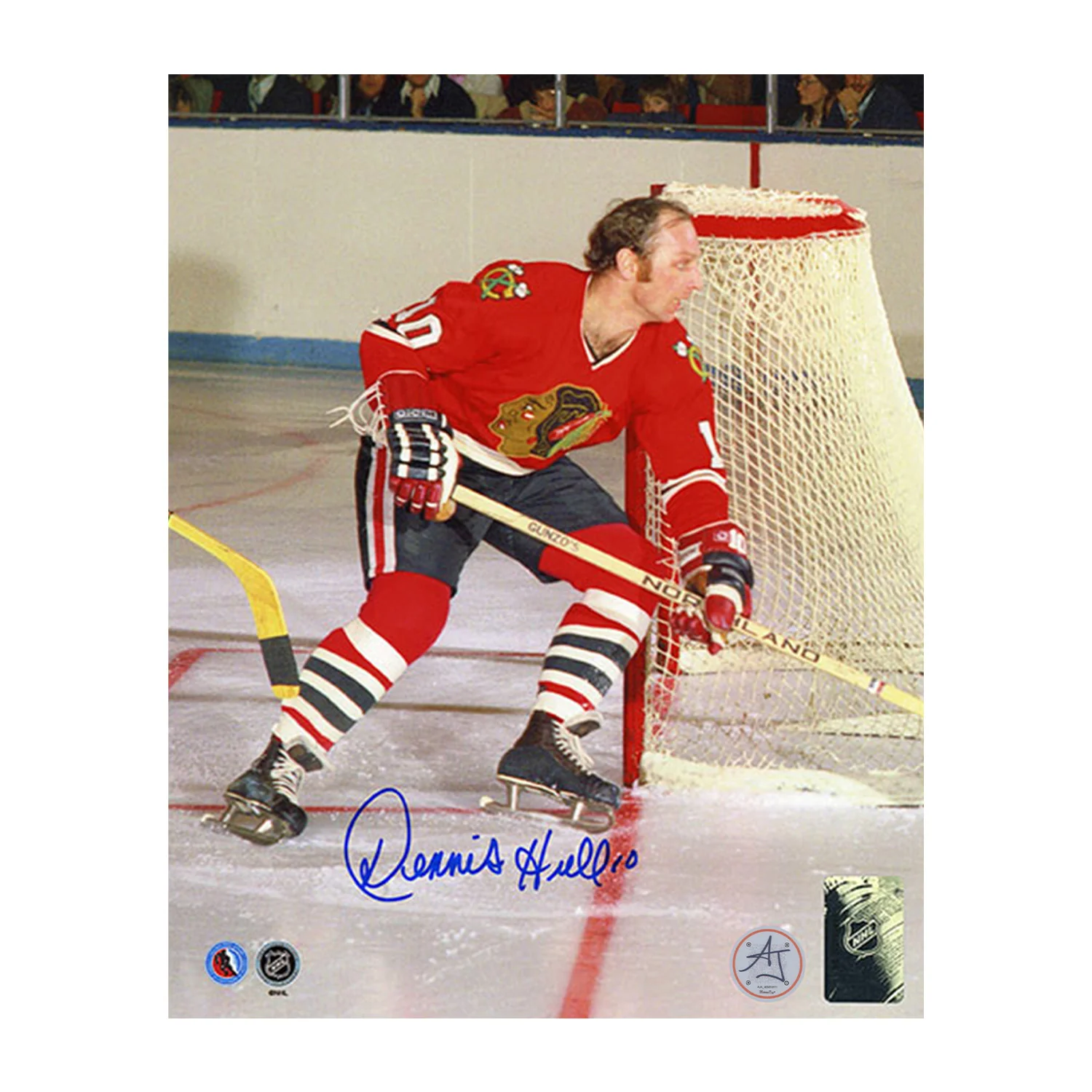 Dennis Hull Autographed Chicago Blackhawks Game Action 8x10 Photo