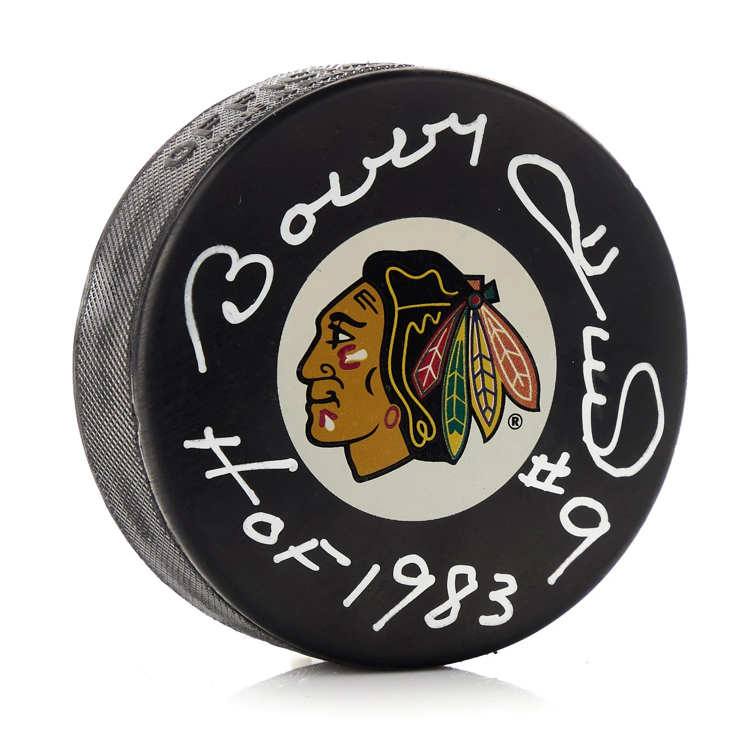 Bobby Hull Signed Chicago Blackhawks Hockey Puck with HOF Note