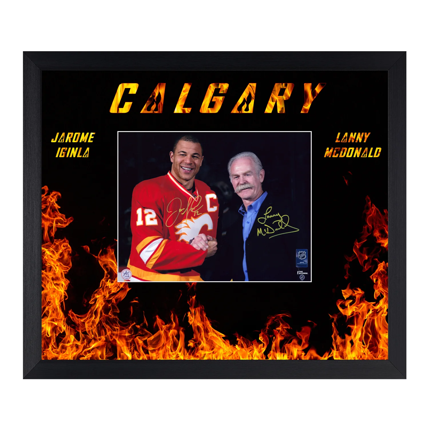 Jarome Iginla & Lanny McDonald Signed Calgary Flames Fire Graphic 23x27 Frame