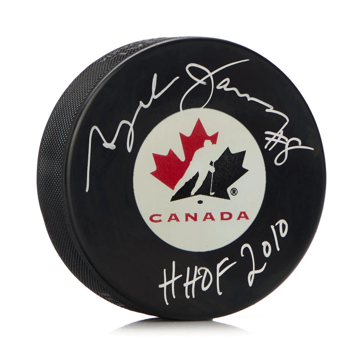 Angela James Autographed Team Canada Hockey Puck with HOF Note