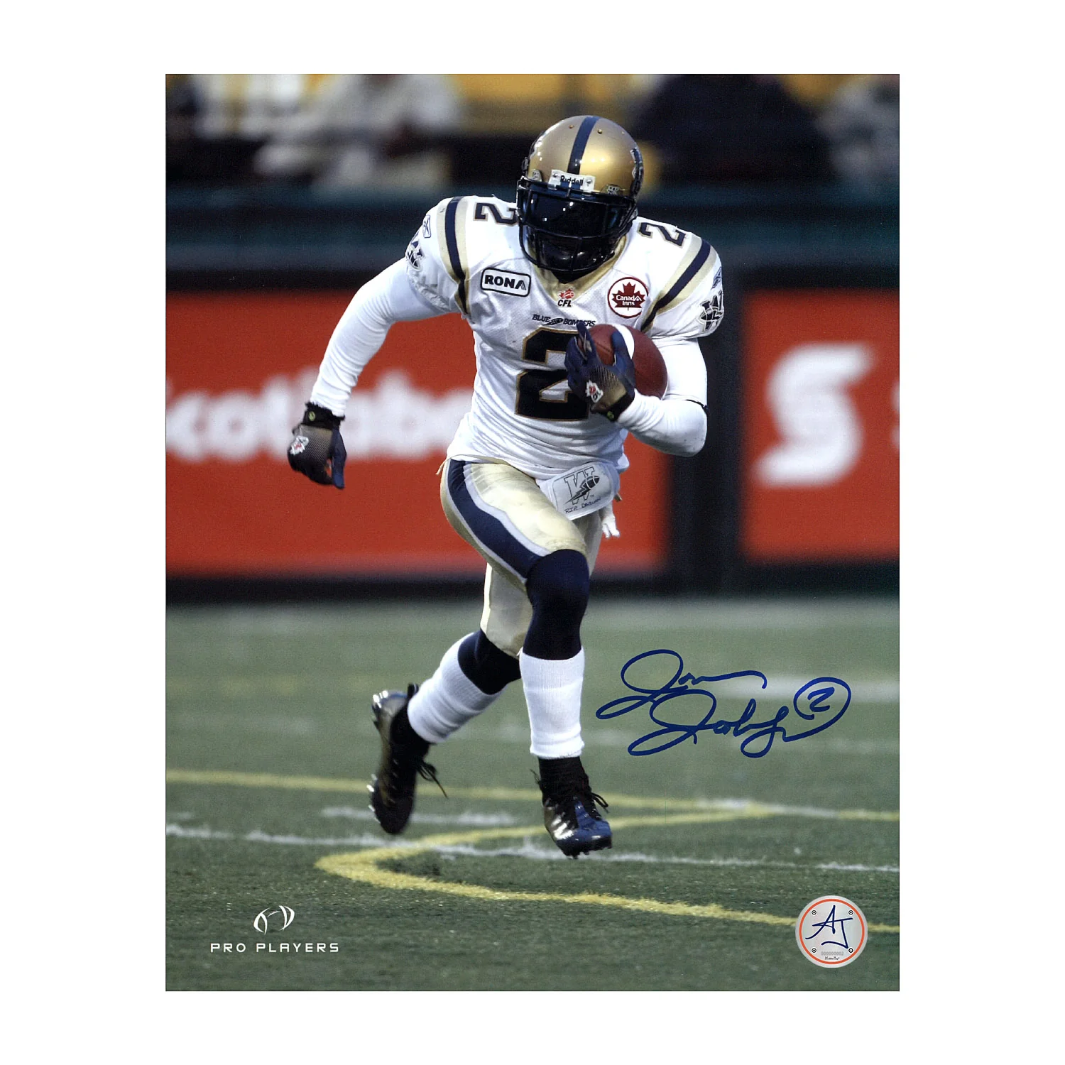 Jovon Johnson Autographed Winnipeg Blue Bombers Football 8x10 Photo