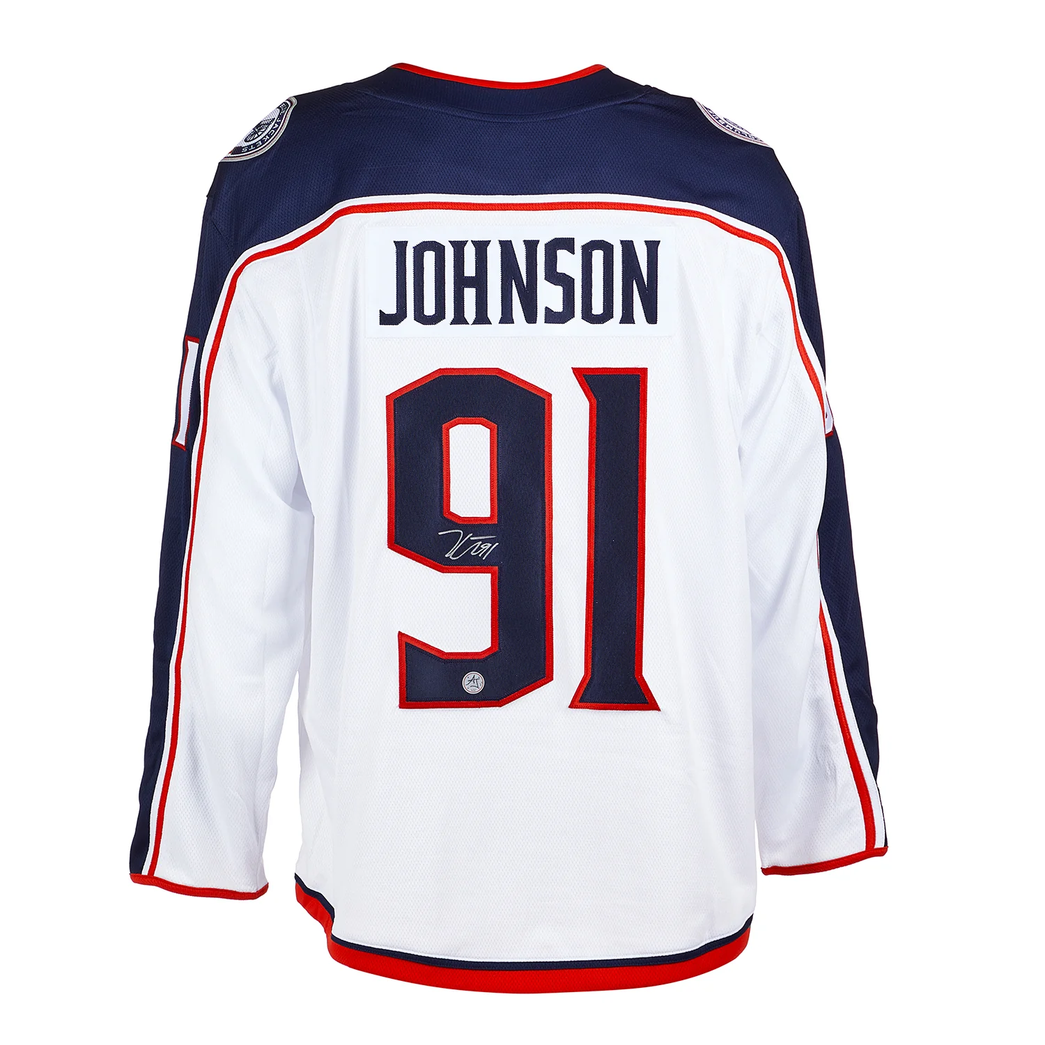 Kent Johnson Signed Columbus Blue Jackets White Fanatics Breakaway Jersey