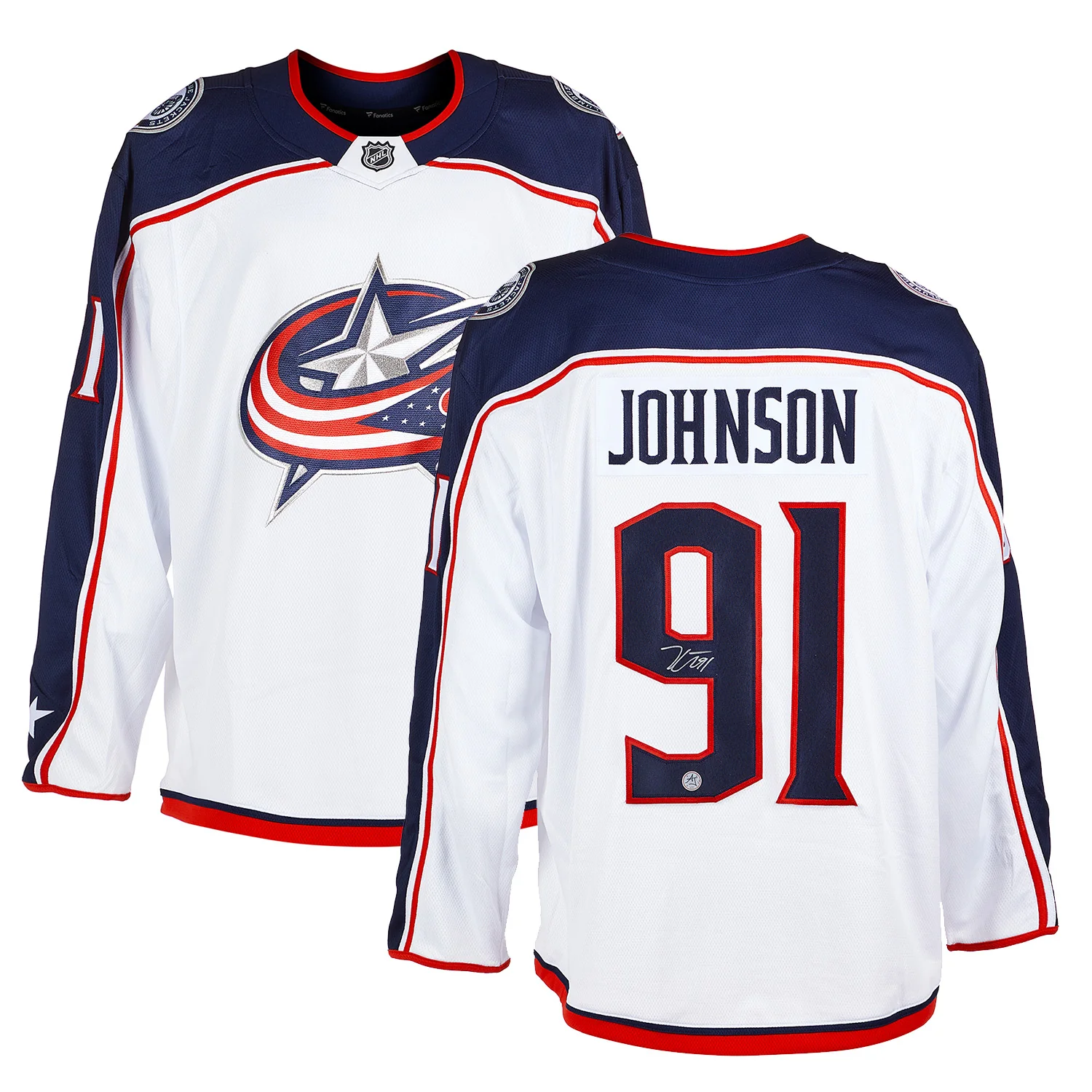 Kent Johnson Signed Columbus Blue Jackets White Fanatics Breakaway Jersey - Image 3