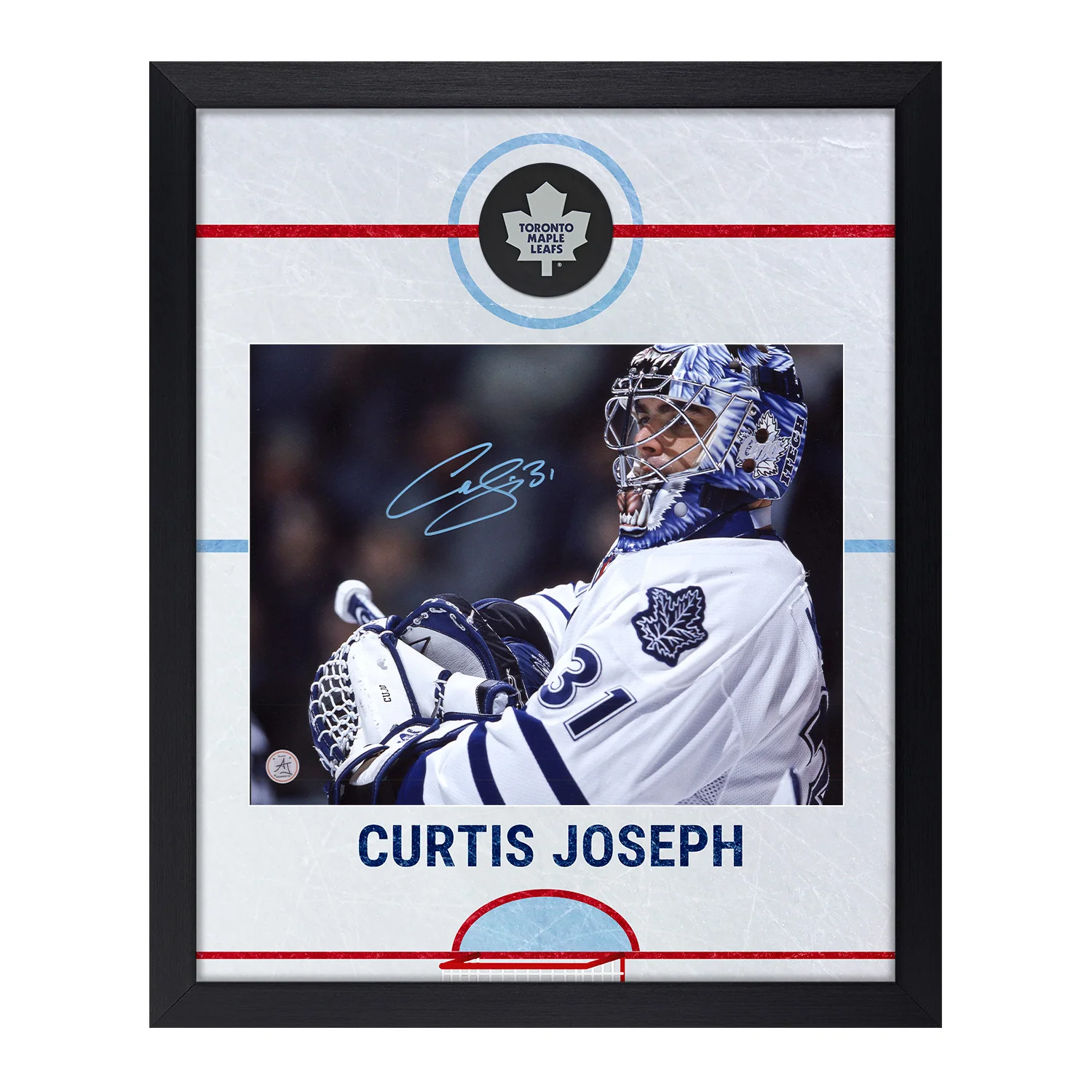 Curtis Joseph Autographed Toronto Maple Leafs Graphic Rink 18x22 Frame