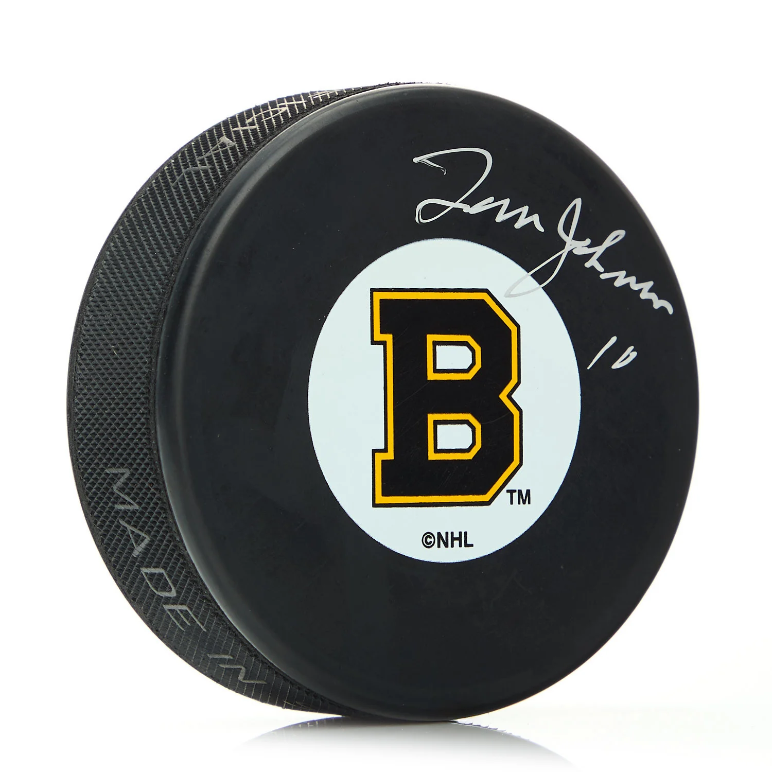 Tom Johnson Boston Bruins Autographed Original Six Logo Hockey Puck