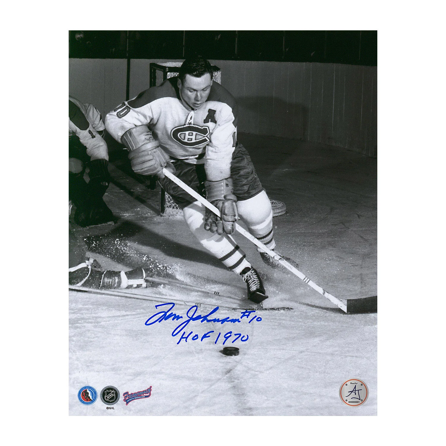 Tom Johnson Signed Montreal Canadiens Black & White 8x10 Photo with Note