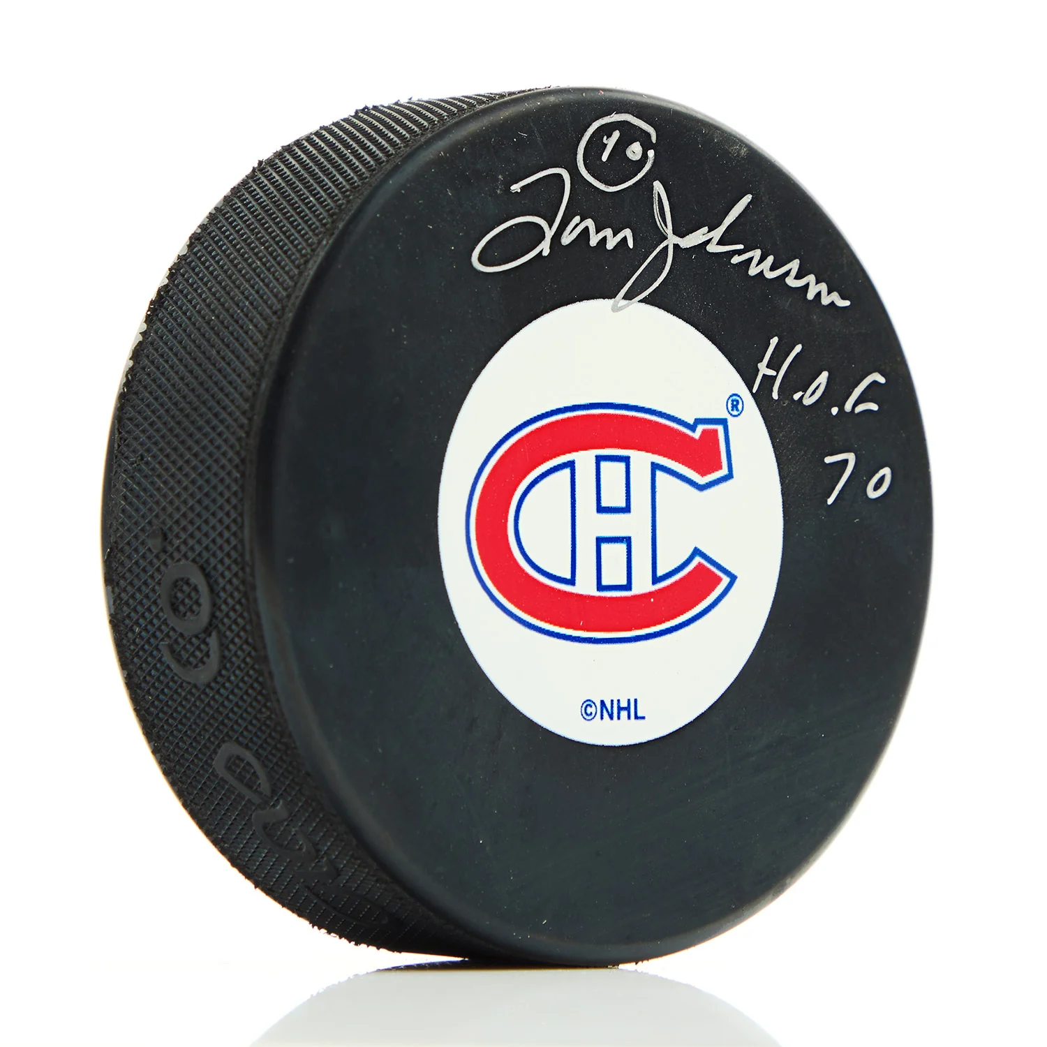 Tom Johnson Signed Montreal Canadiens Hockey Puck with HOF Note