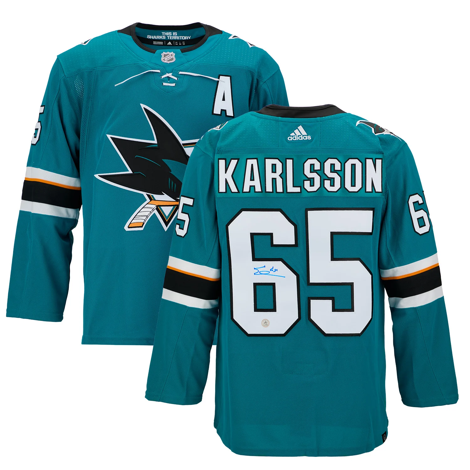 Erik Karlsson Autographed San Jose Sharks Teal adidas Jersey - Image 3