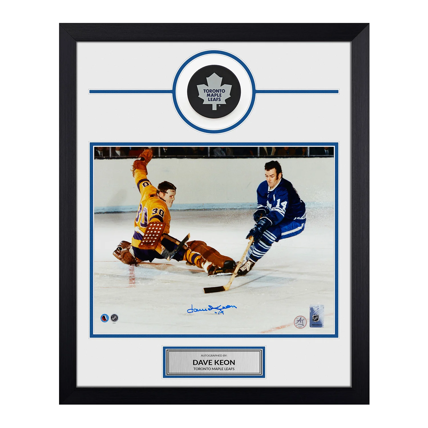 Dave Keon Signed Toronto Maple Leafs Puck Logo 19x23 Frame