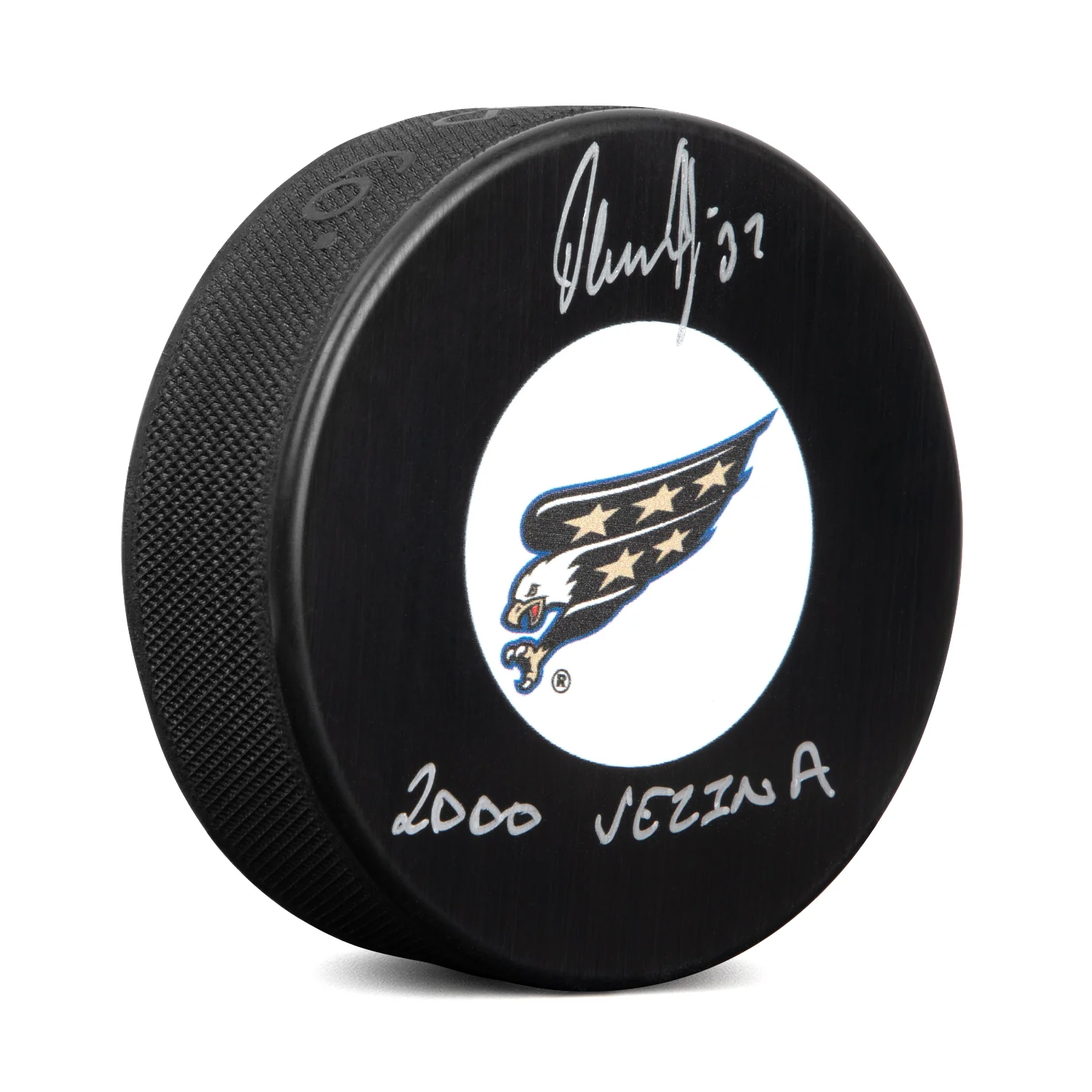 Olaf Kolzig Signed Washington Capitals Retro Puck with Vezina Note
