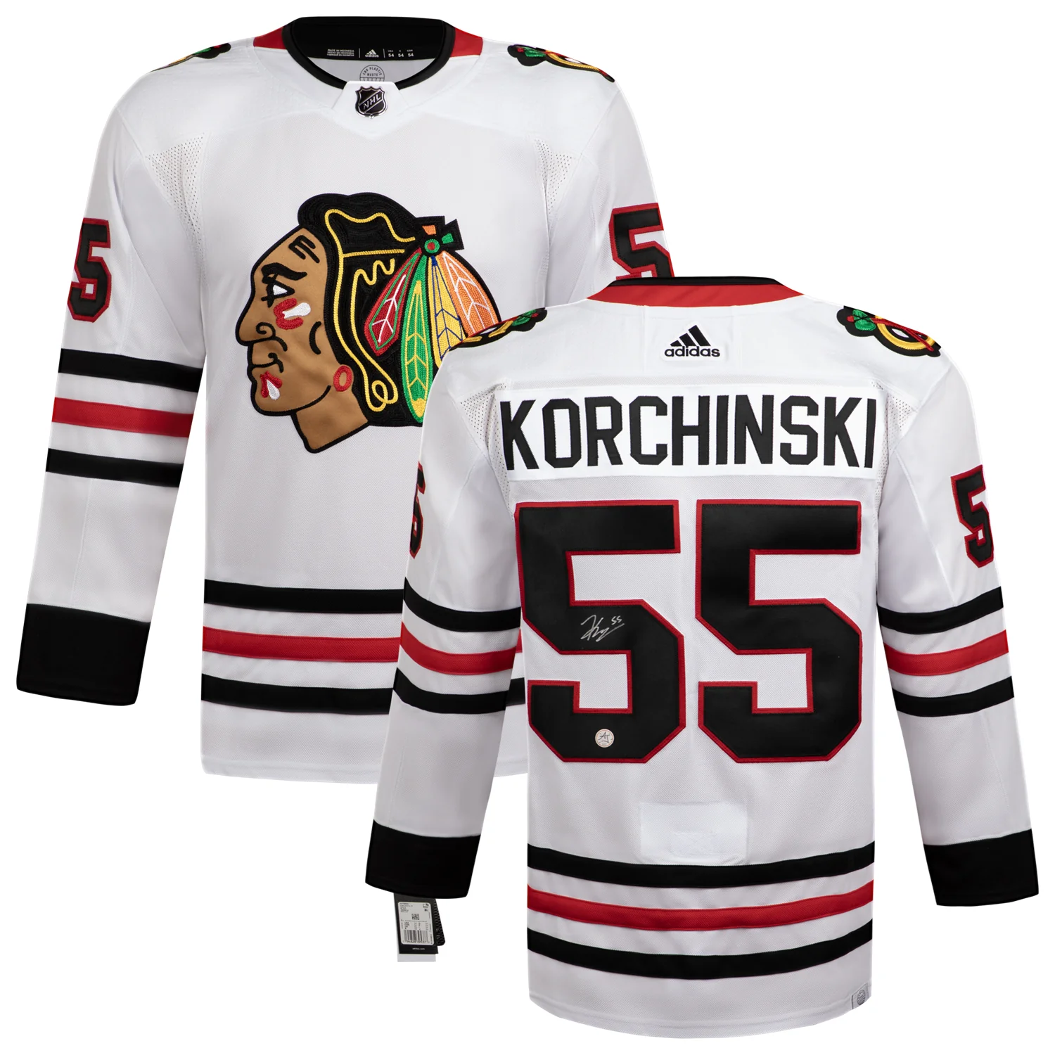 Kevin Korchinski Signed Chicago Blackhawks White adidas Jersey - Image 3