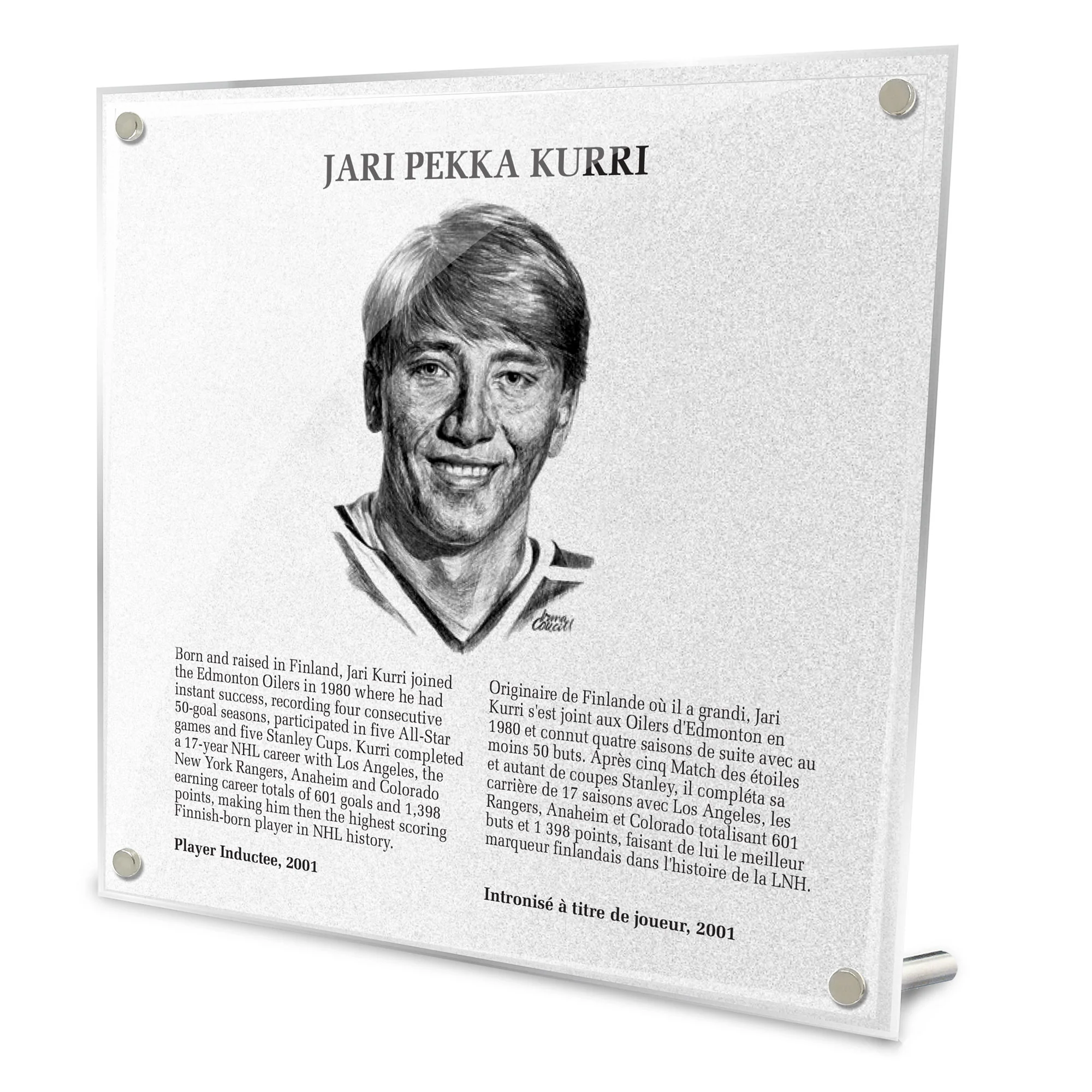 Jari Kurri Replica Hockey Hall of Fame Plaque