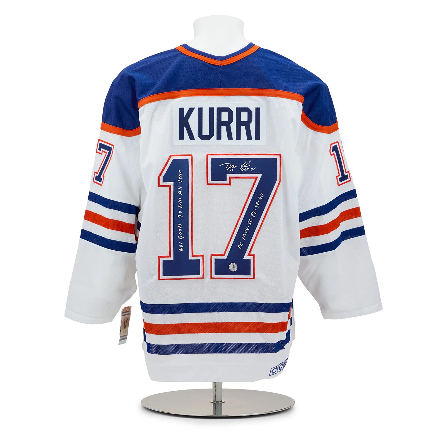 Jari Kurri Signed Edmonton Oilers White Vintage CCM Jersey with Career Stats