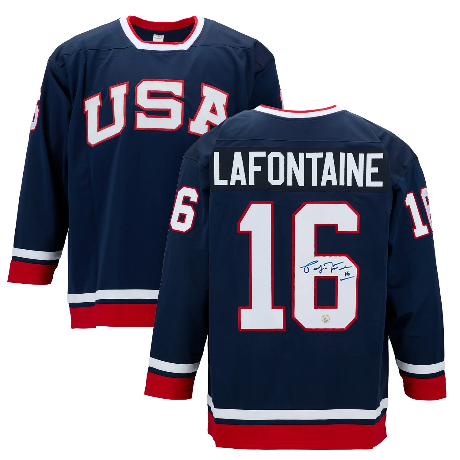 Pat LaFontaine Autographed Team USA Custom Hockey Nation Jersey - Image 3