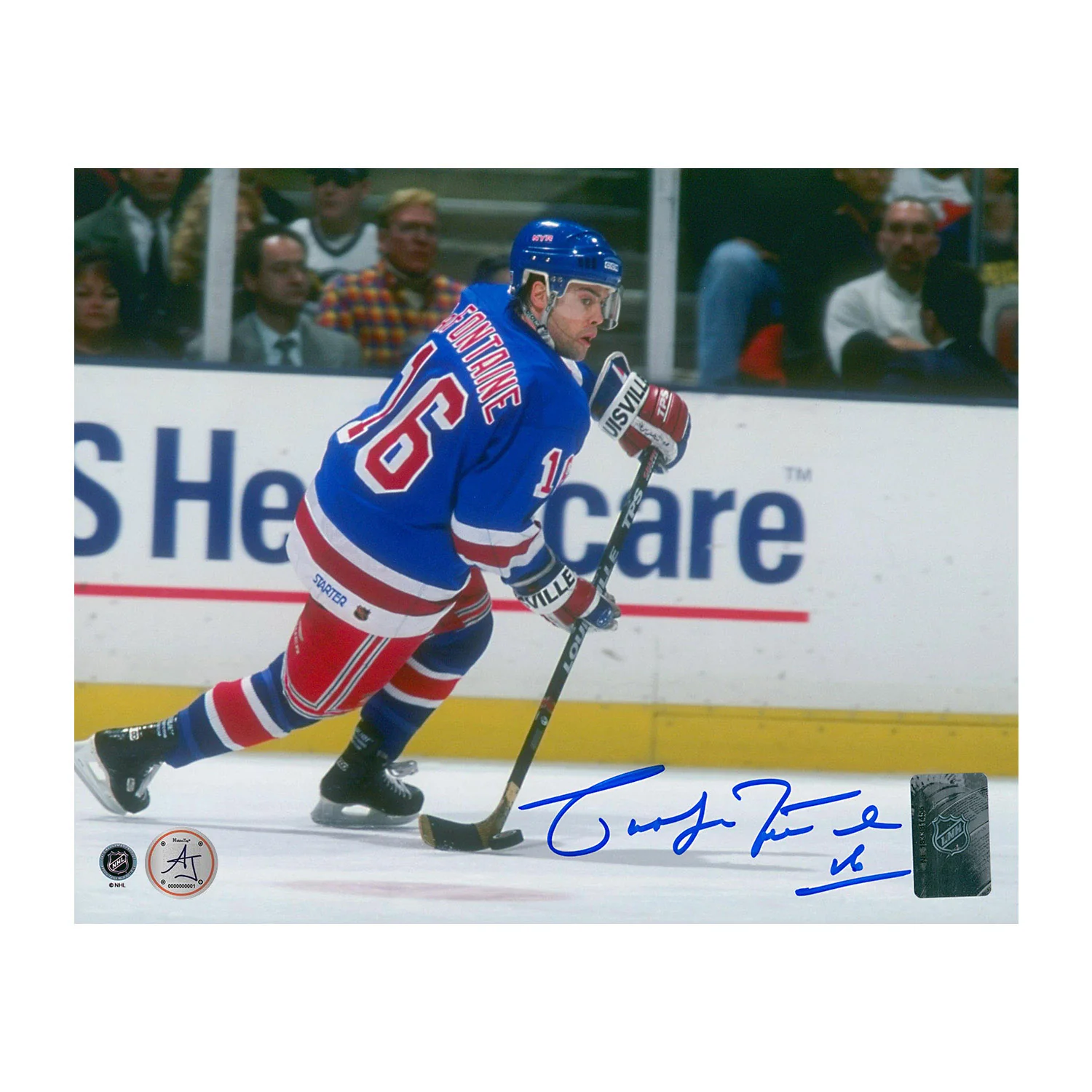 Pat LaFontaine Autographed New York Rangers Stickhandling 8x10 Photo