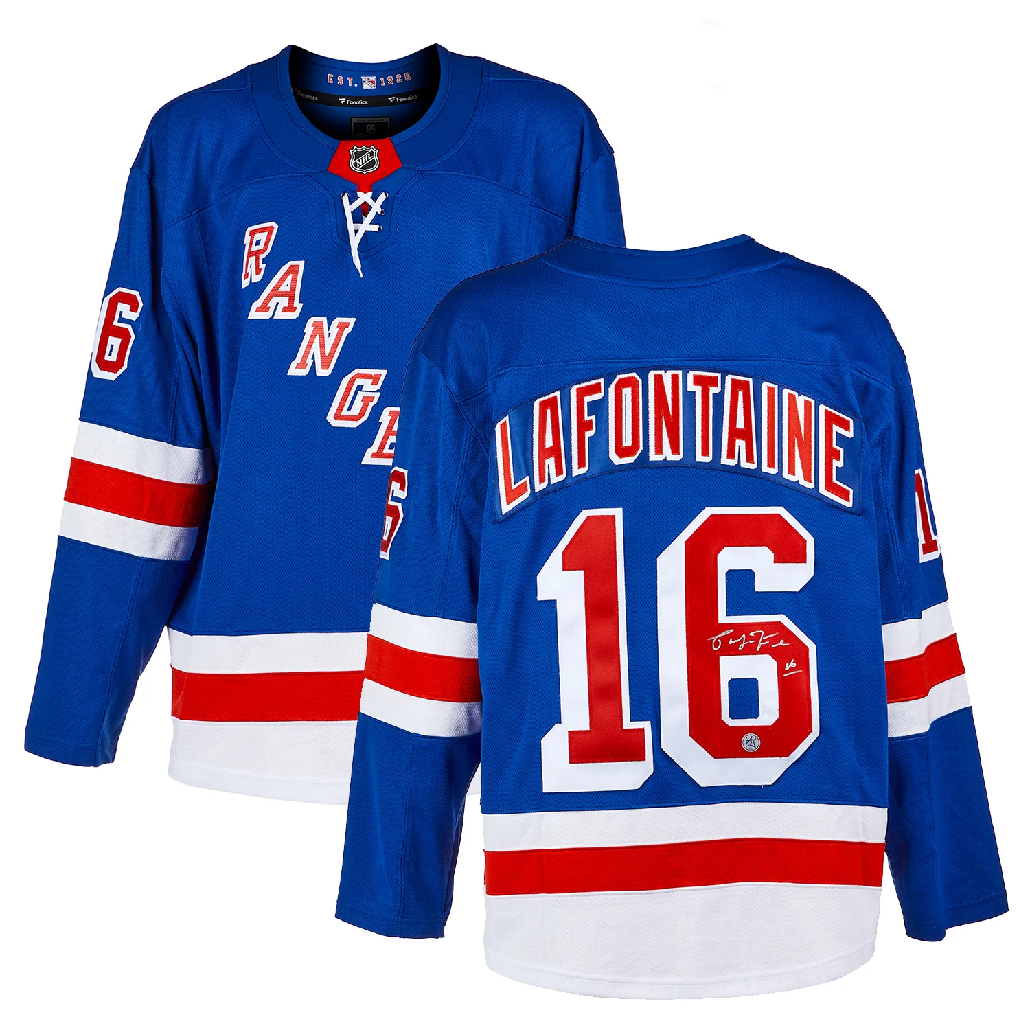 Pat LaFontaine Autographed New York Rangers Fanatics Breakaway Jersey - Image 2