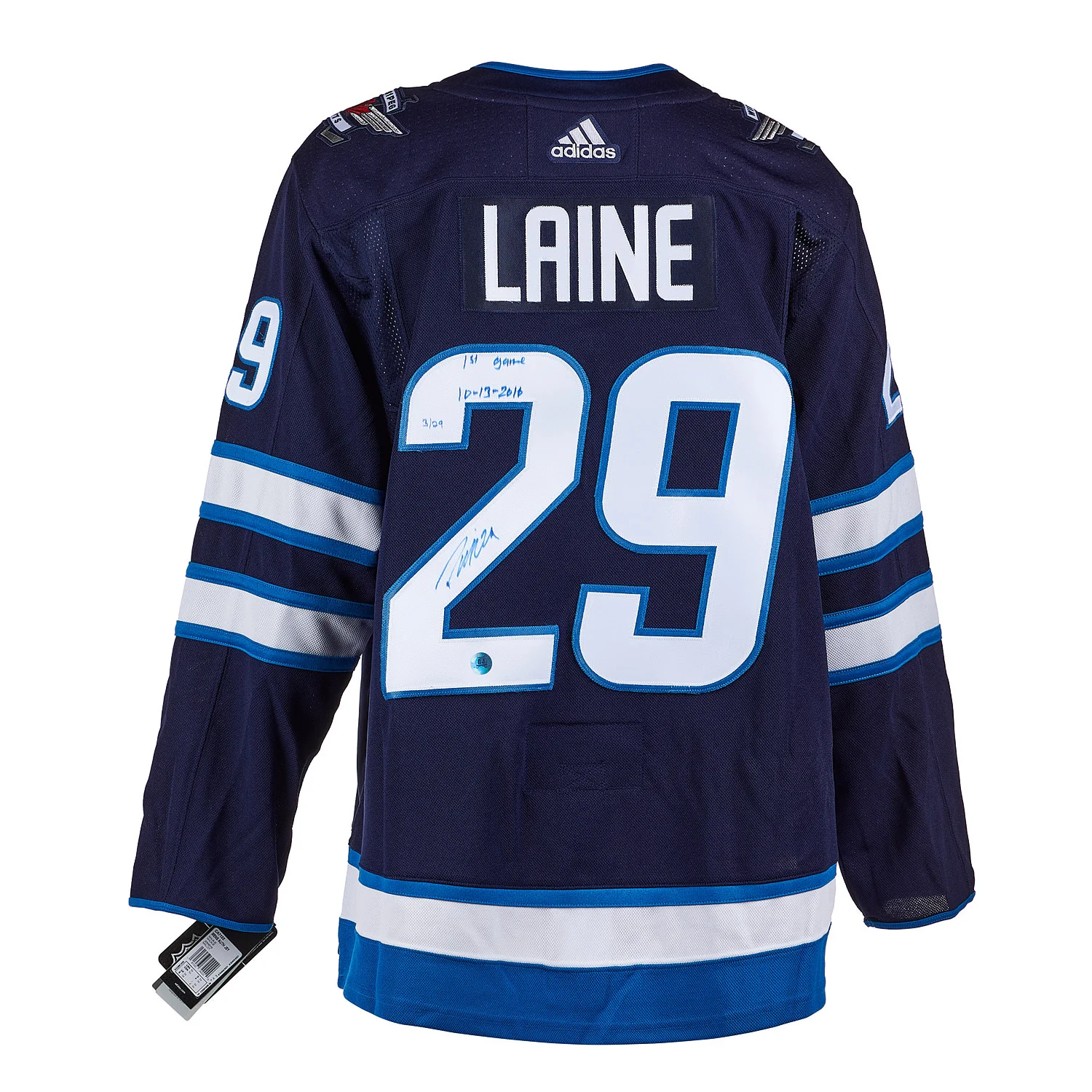Patrik Laine Winnipeg Jets Signed & Dated 1st Game adidas Jersey #/29