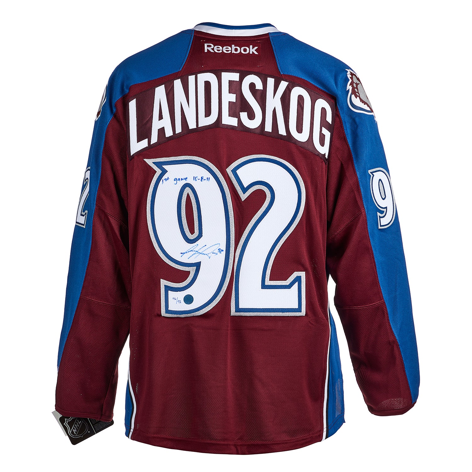 Gabriel Landeskog Colorado Avalanche Signed & Dated 1st Game Reebok Jersey #/92