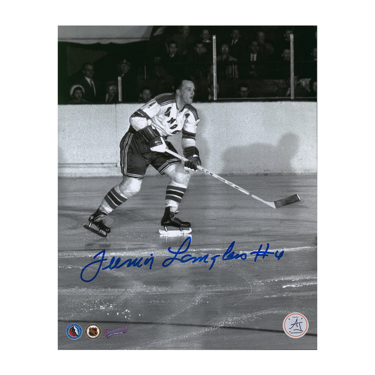 Junior Langlois Autographed New York Rangers Black and White 8x10 Photo