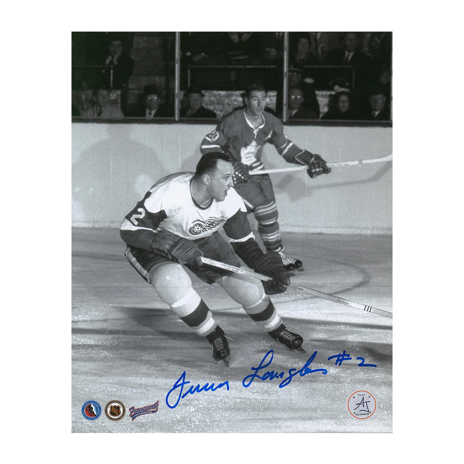 Junior Langlois Autographed Detroit Red Wings Black & White Action 8x10 Photo