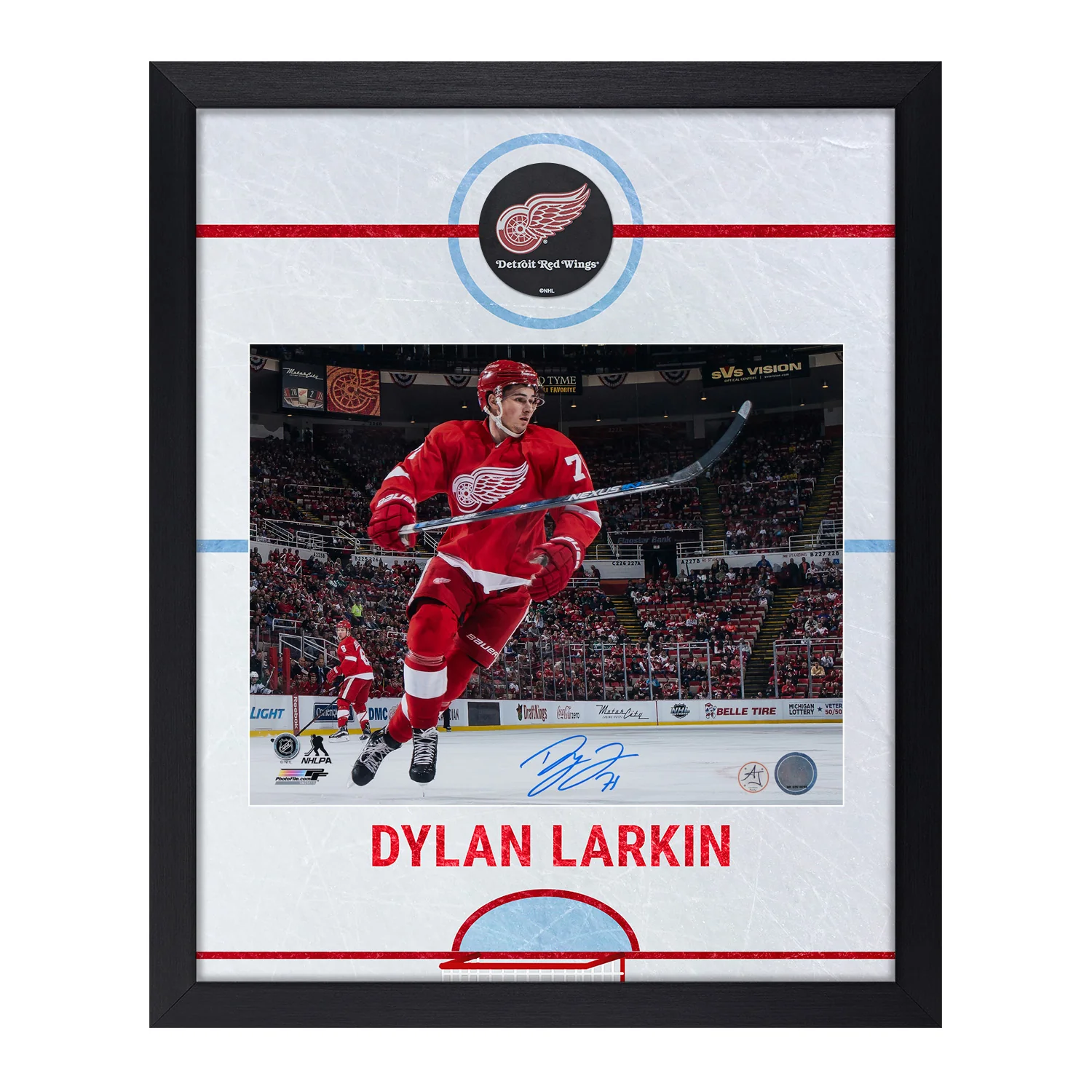 Dylan Larkin Signed Detroit Red Wings Graphic Rink 19x23 Frame